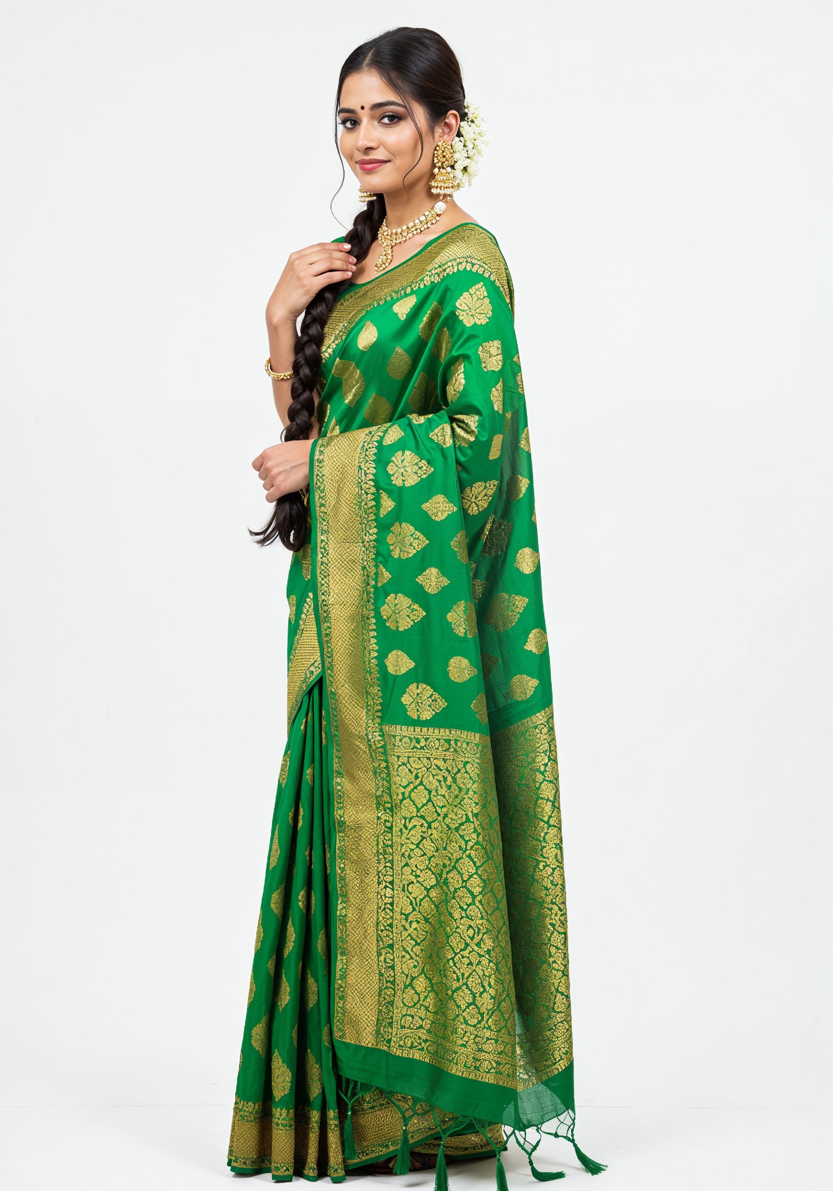 Elegant Young Indian Woman in Traditional Silk Saree Fashion Portrait