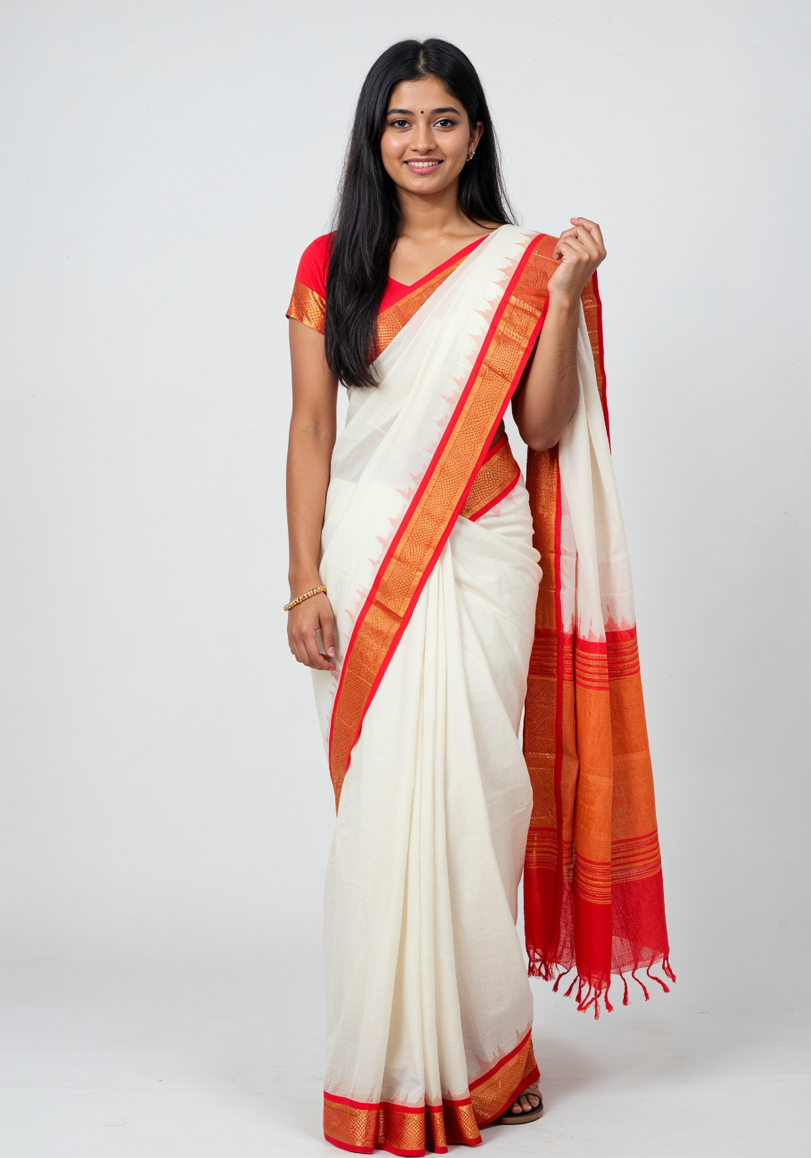 Elegant Young Indian Woman in Traditional Silk Saree Fashion Portrait