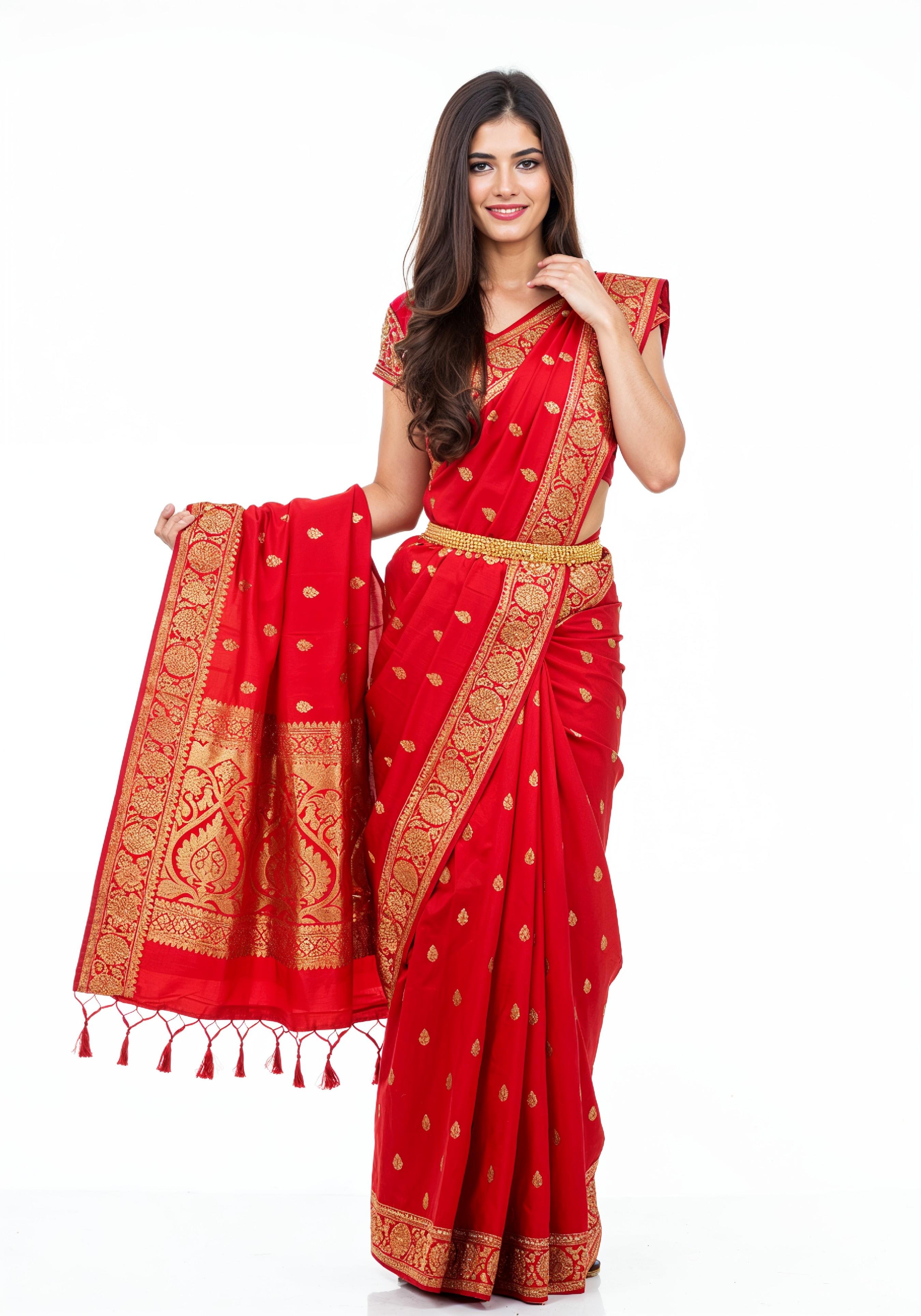 Elegant Young Indian Woman in Traditional Silk Saree Fashion Portrait