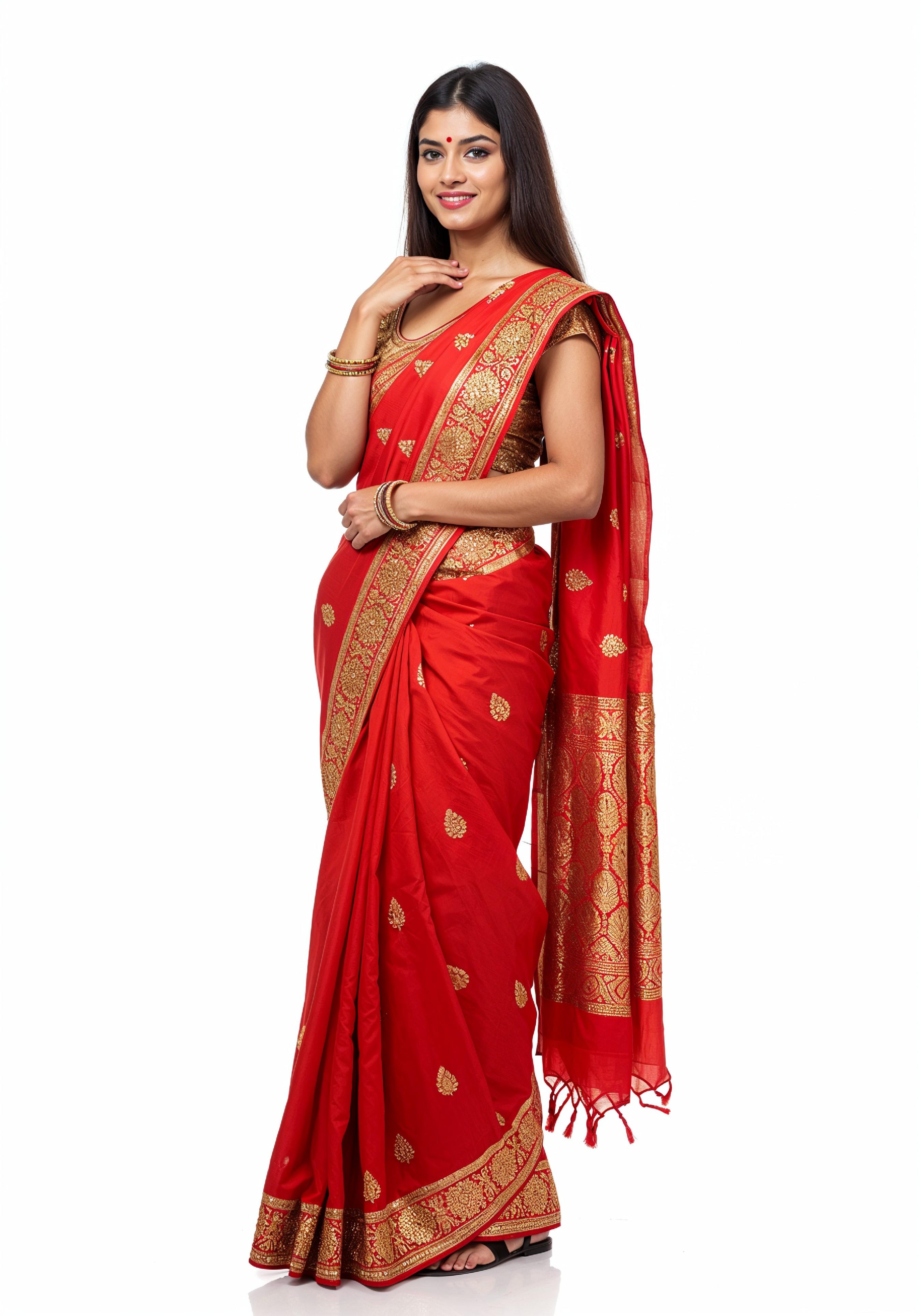 Elegant Young Indian Woman in Traditional Silk Saree Fashion Portrait