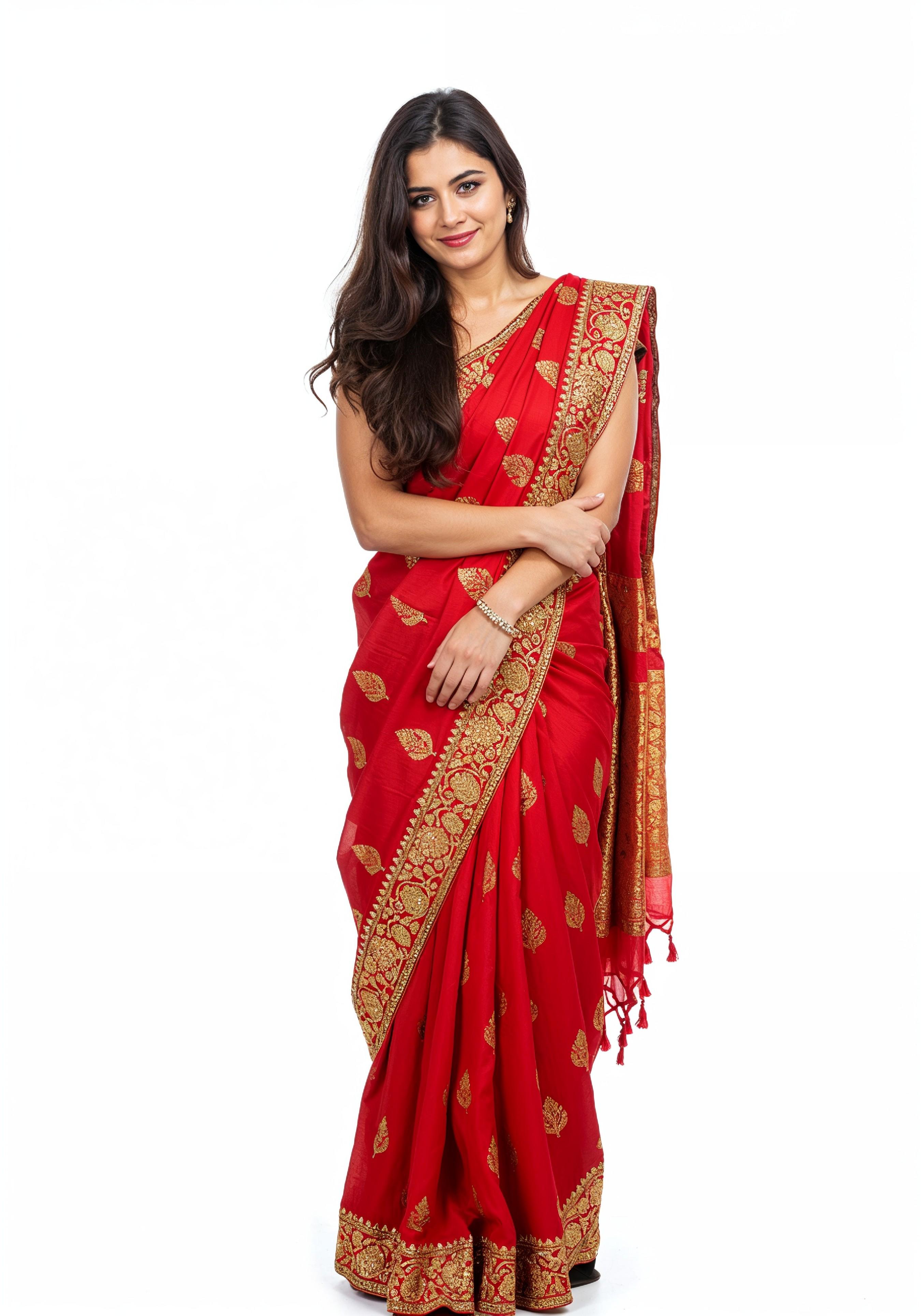 Elegant Young Indian Woman in Traditional Silk Saree Fashion Portrait