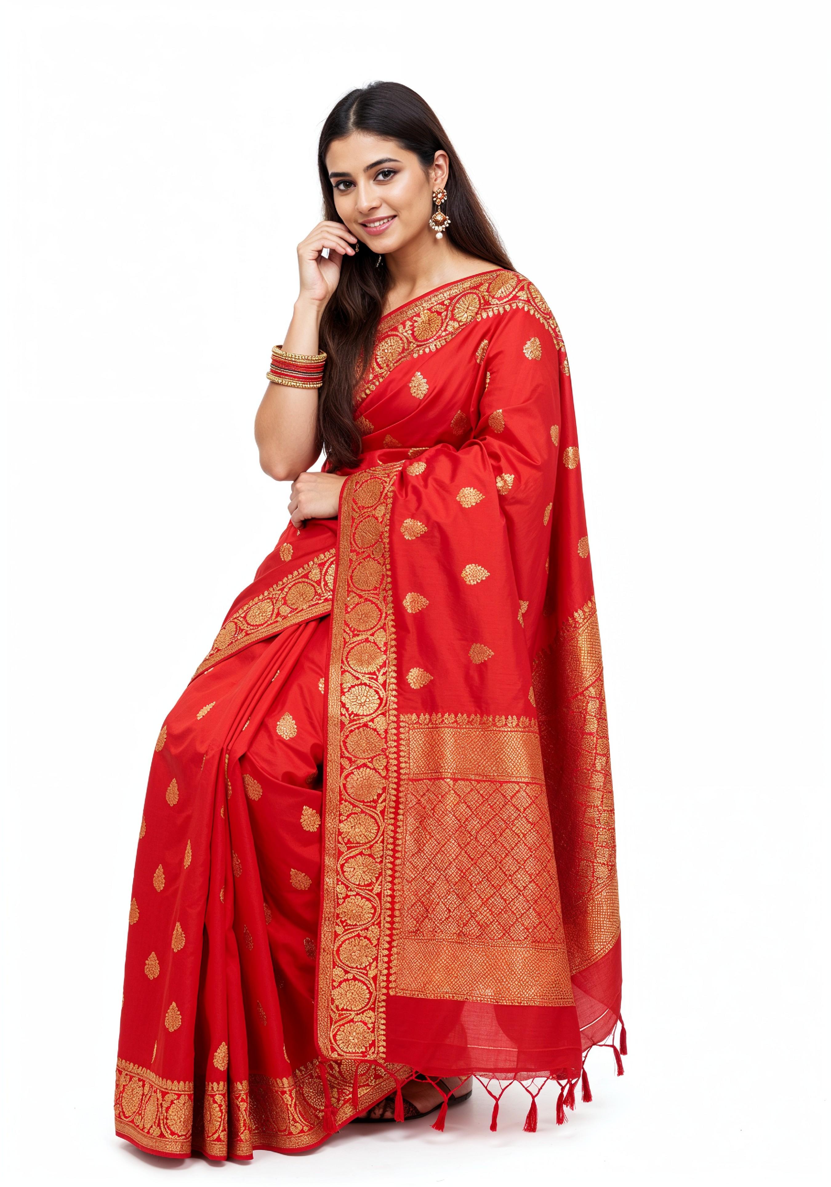 Elegant Young Indian Woman in Traditional Silk Saree Fashion Portrait
