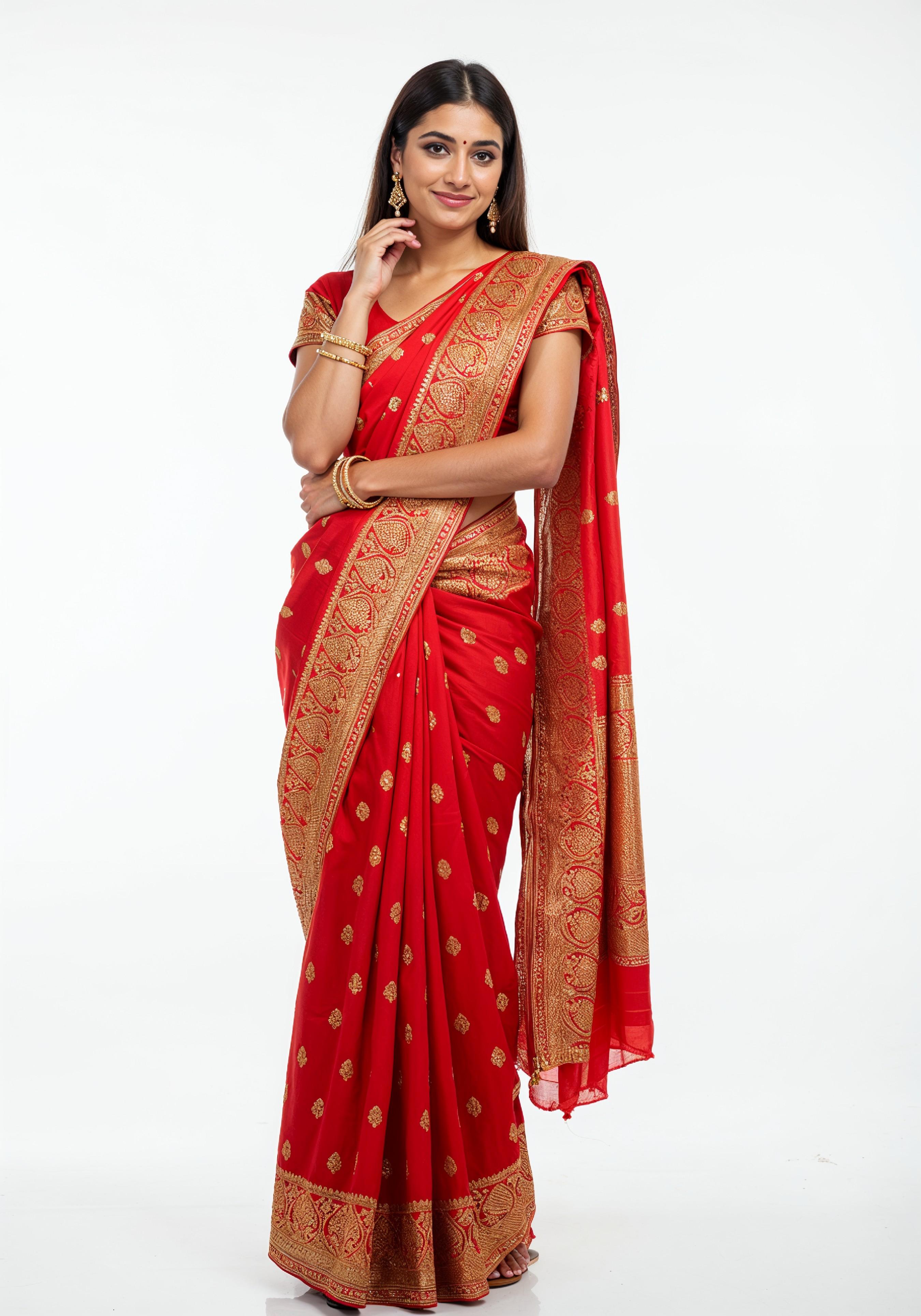 Elegant Young Indian Woman in Traditional Silk Saree Fashion Portrait