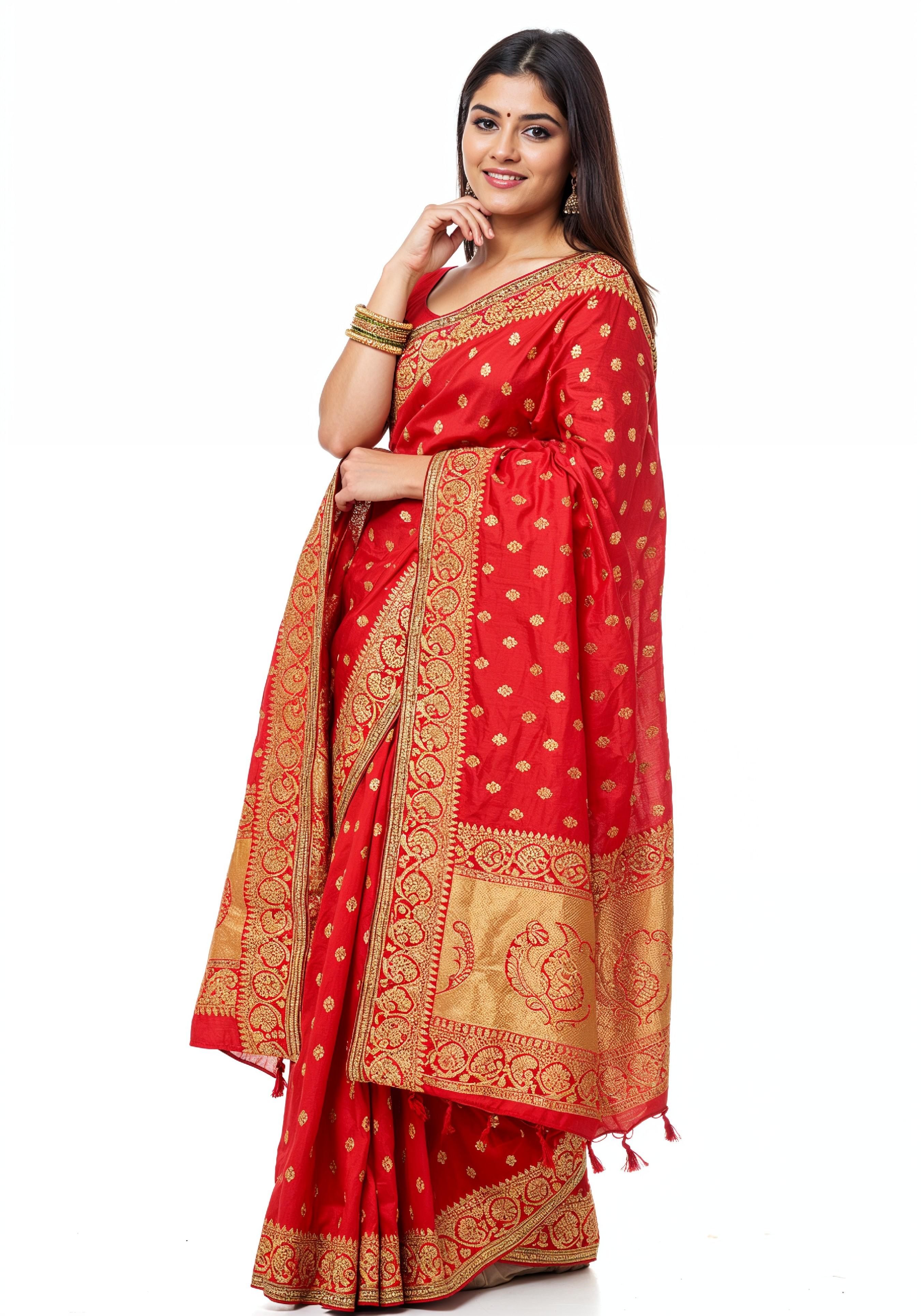 Elegant Young Indian Woman in Traditional Silk Saree Fashion Portrait