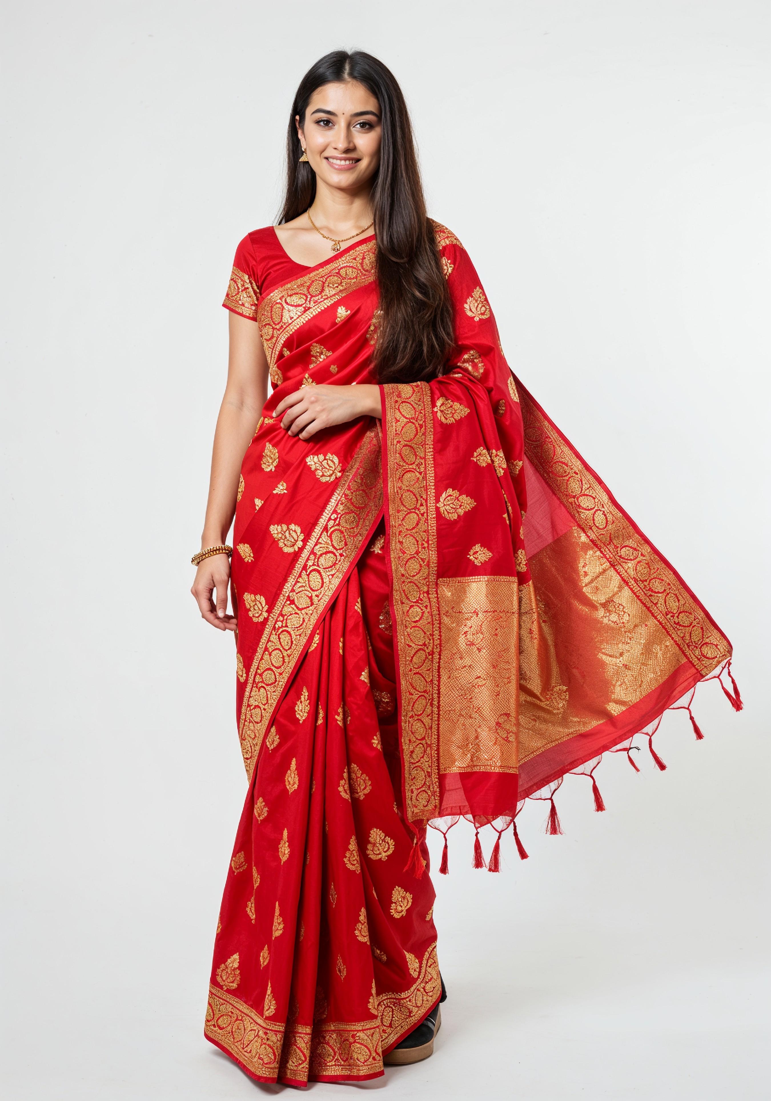 Elegant Young Indian Woman in Traditional Silk Saree Fashion Portrait