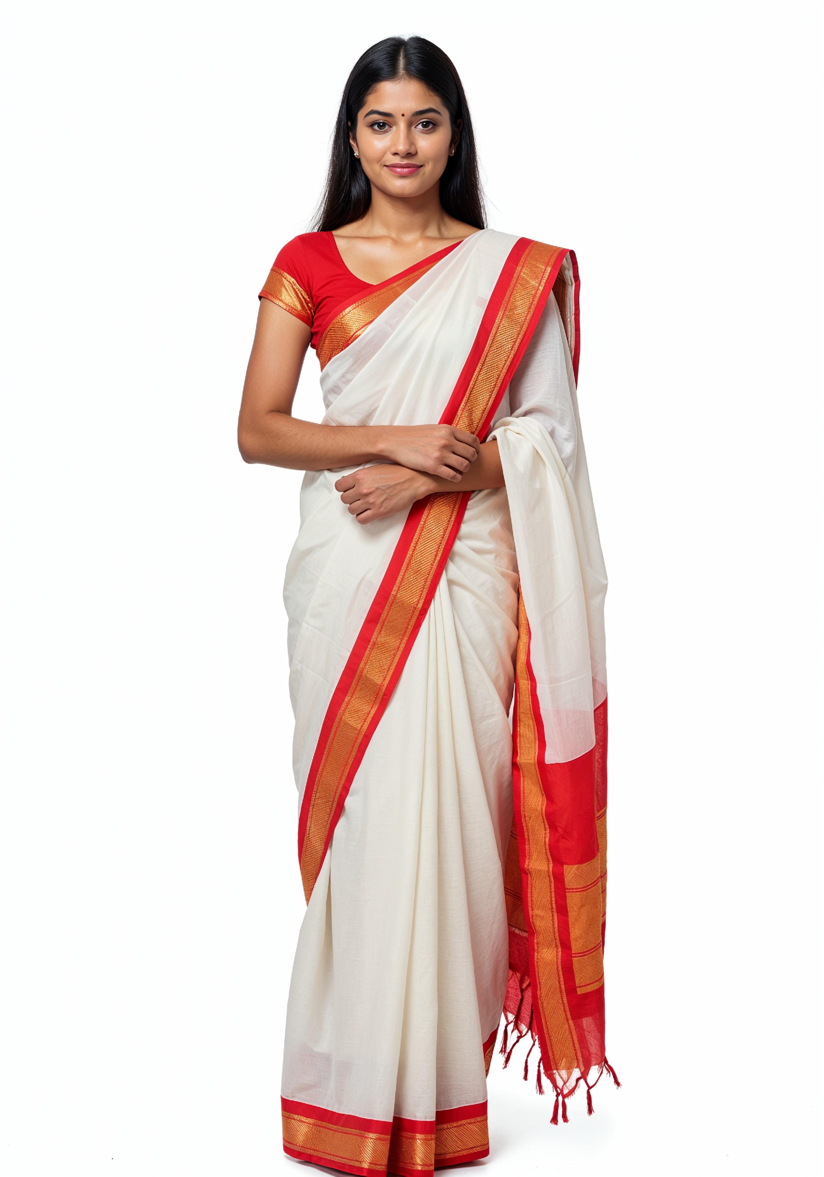 Elegant Young Indian Woman in Traditional Silk Saree Fashion Portrait
