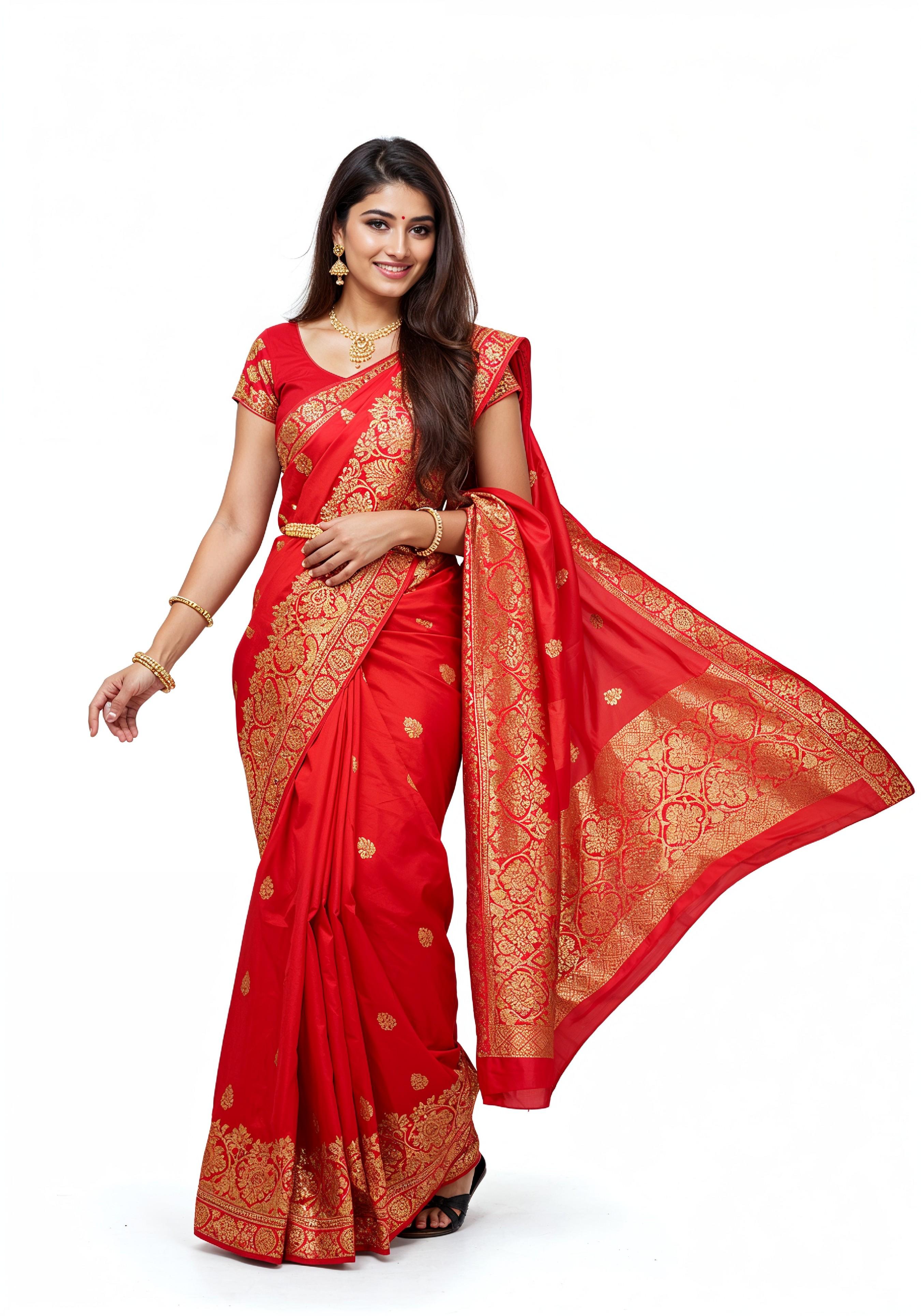 Elegant Young Indian Woman in Traditional Silk Saree Fashion Portrait