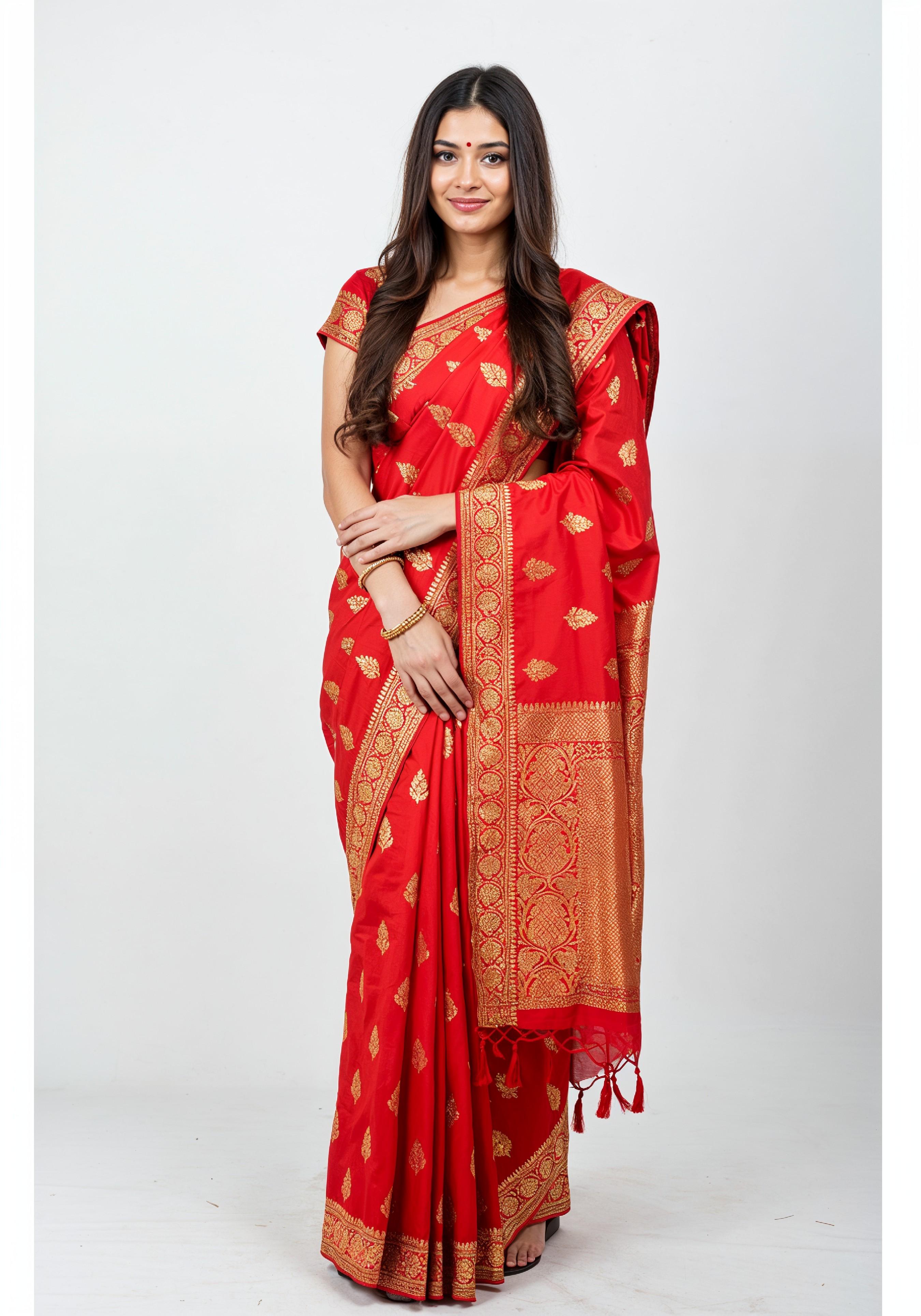 Elegant Young Indian Woman in Traditional Silk Saree Fashion Portrait