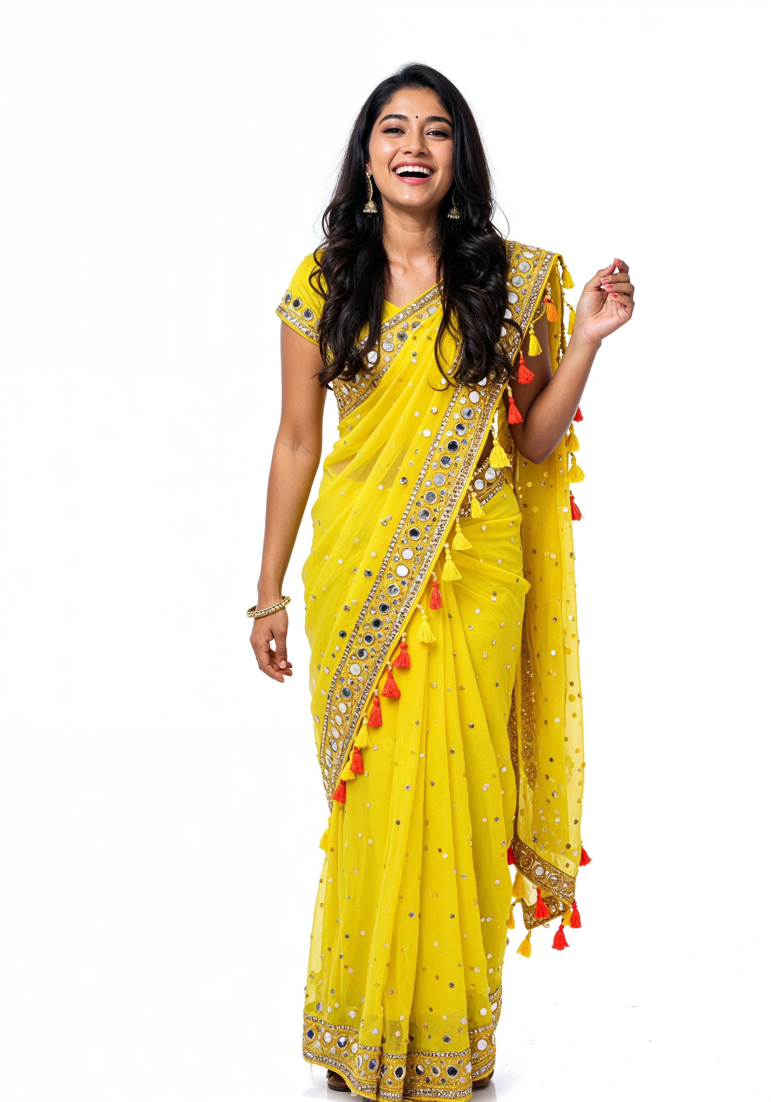 Elegant Young Indian Woman in Traditional Silk Saree Fashion Portrait