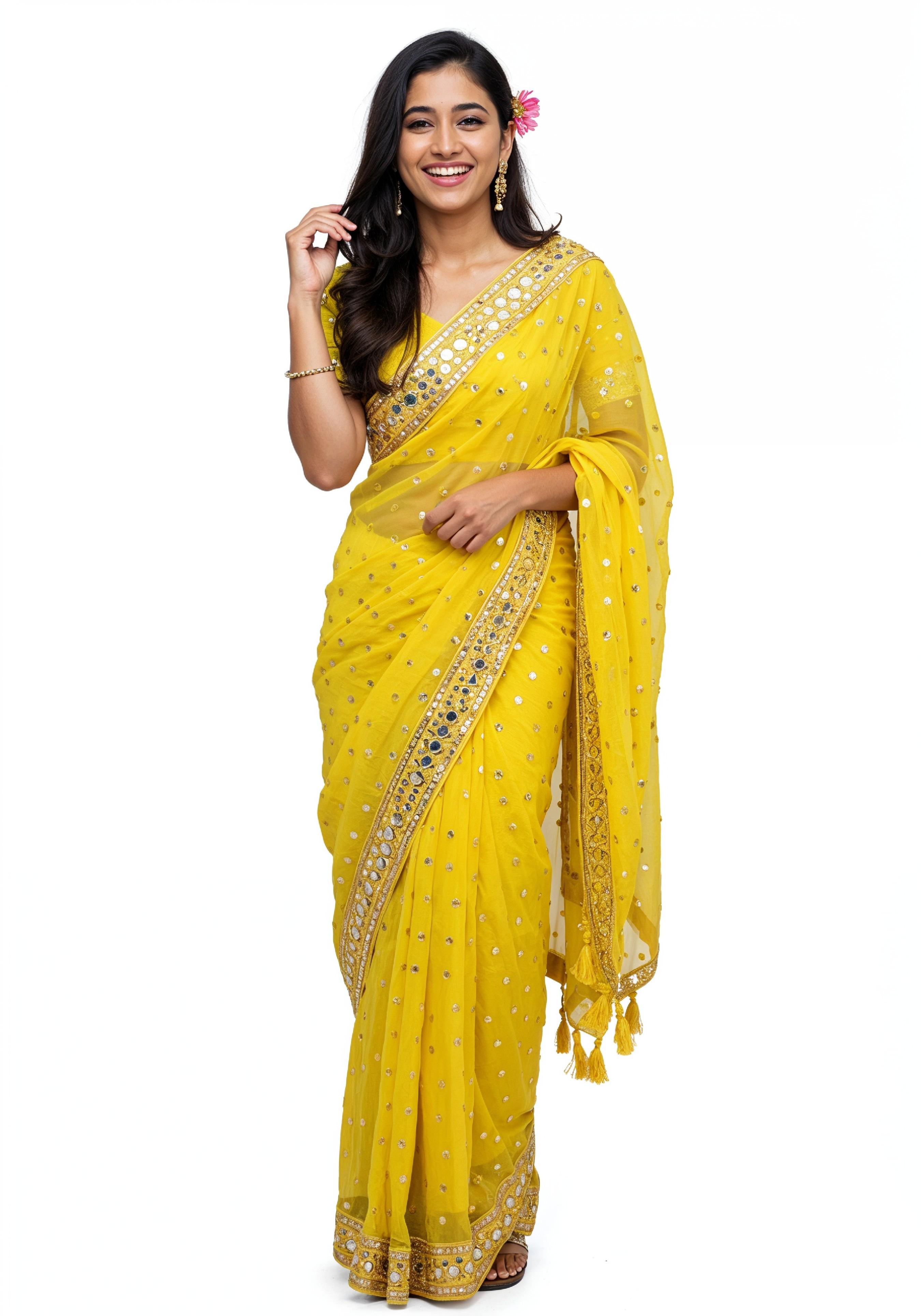 Elegant Young Indian Woman in Traditional Silk Saree Fashion Portrait