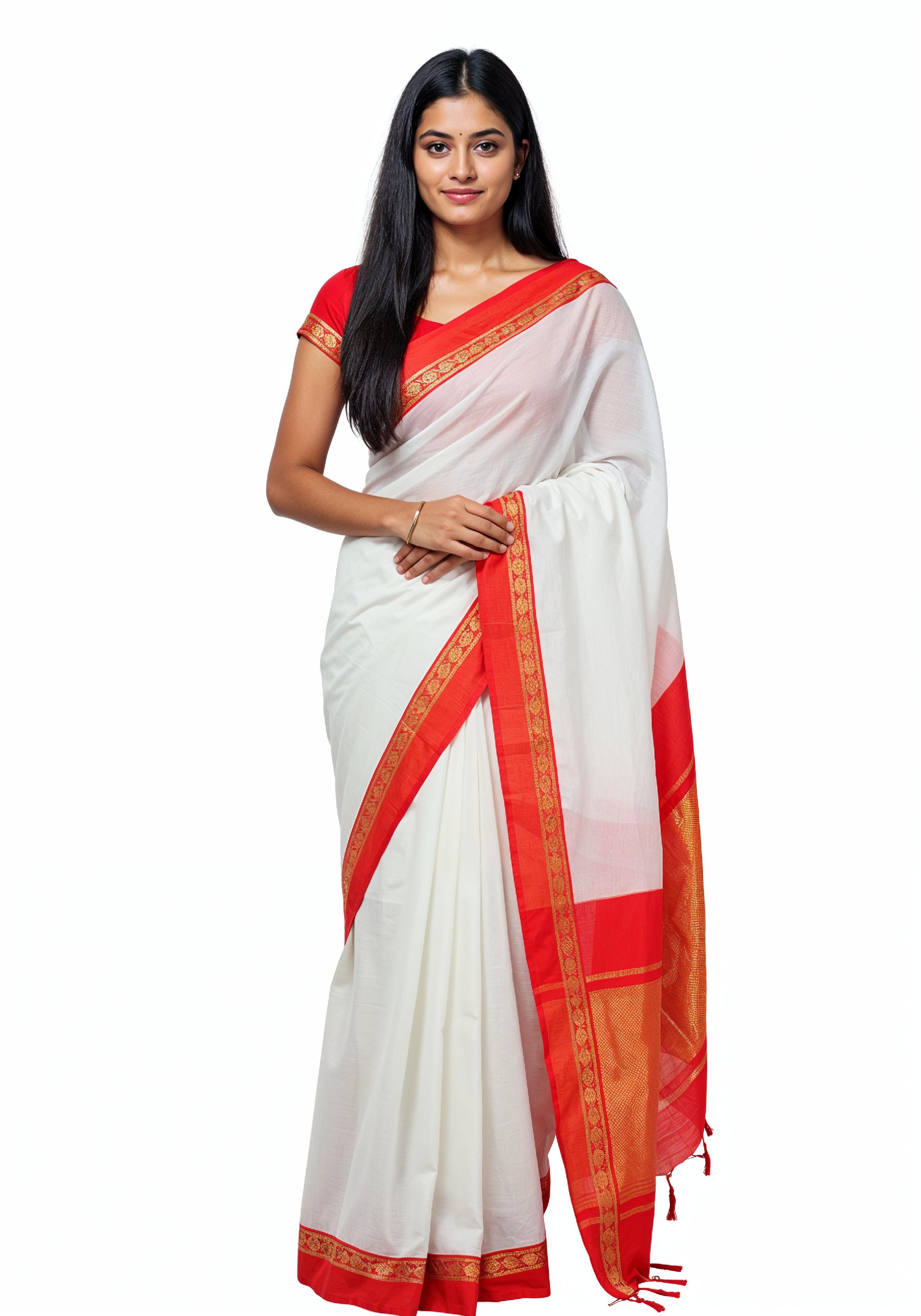 Elegant Young Indian Woman in Traditional Silk Saree Fashion Portrait