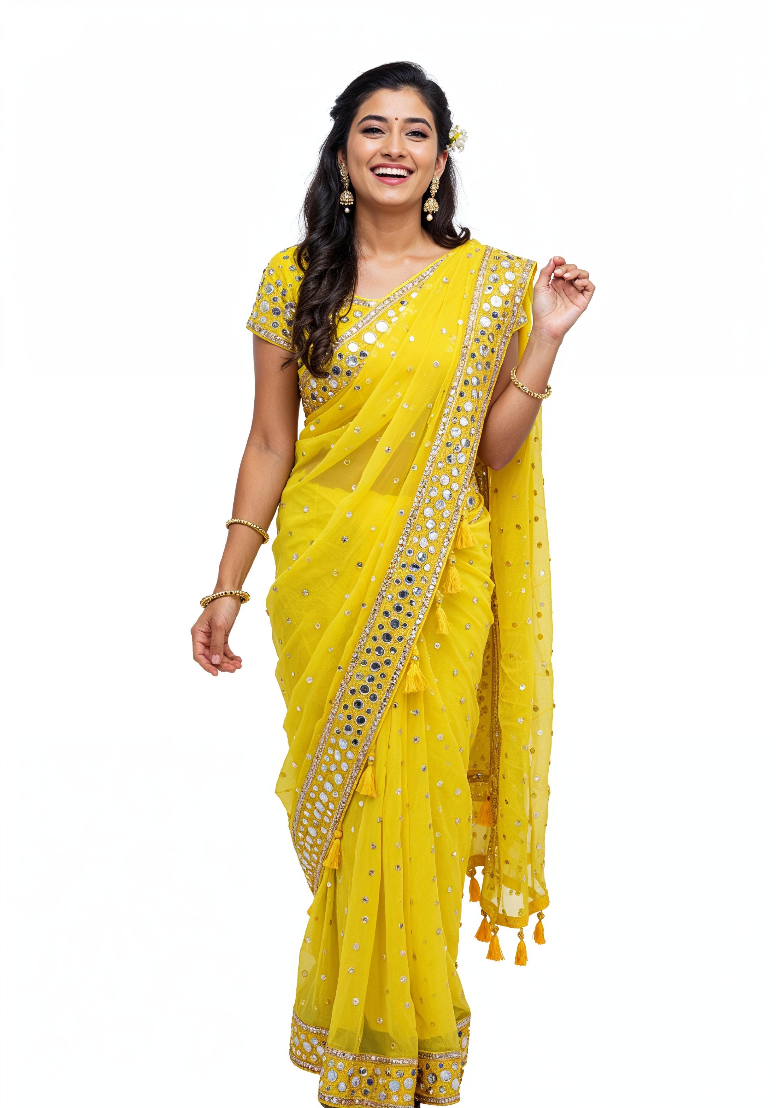 Elegant Young Indian Woman in Traditional Silk Saree Fashion Portrait