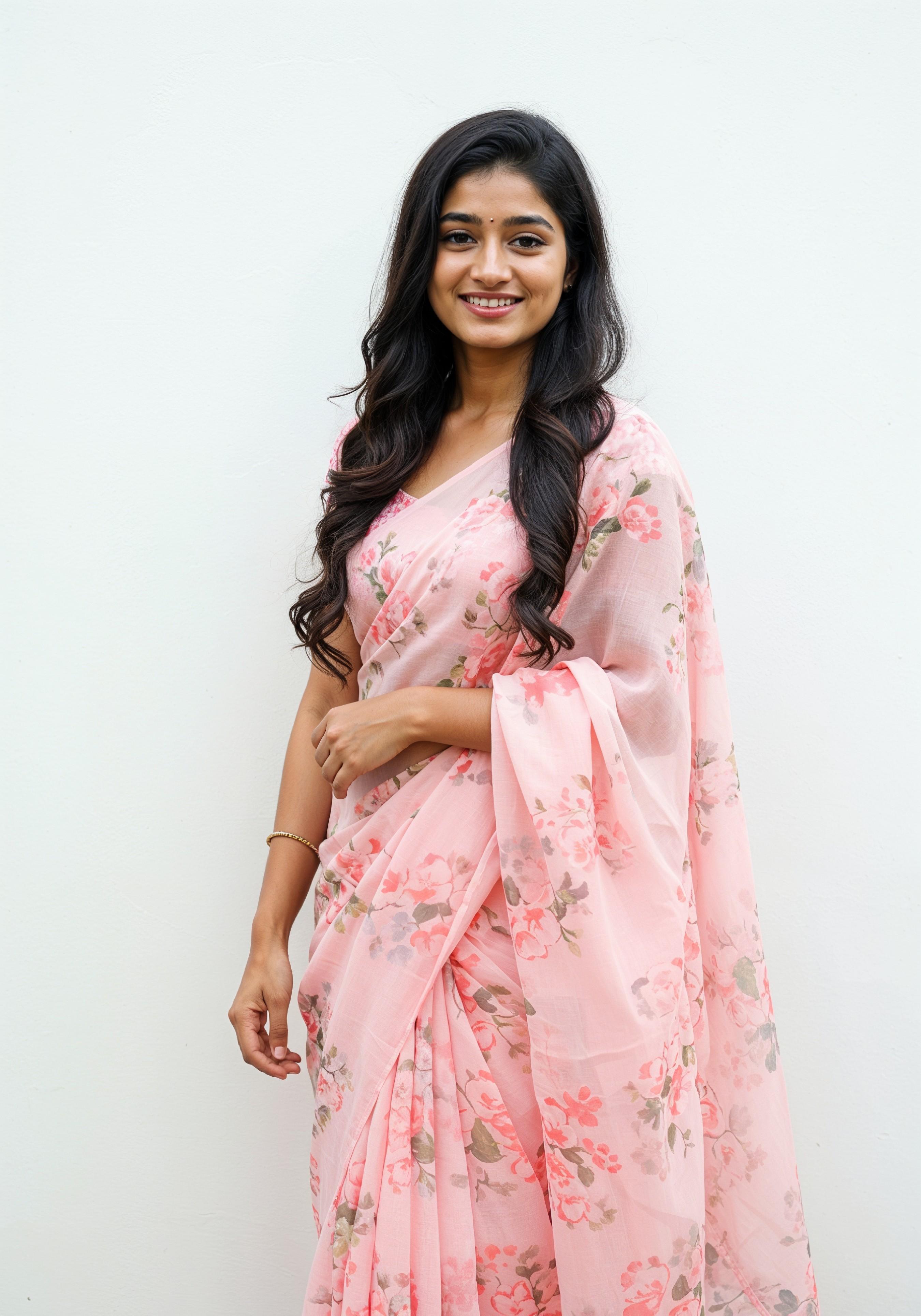 Elegant Young Indian Woman in Traditional Silk Saree Fashion Portrait