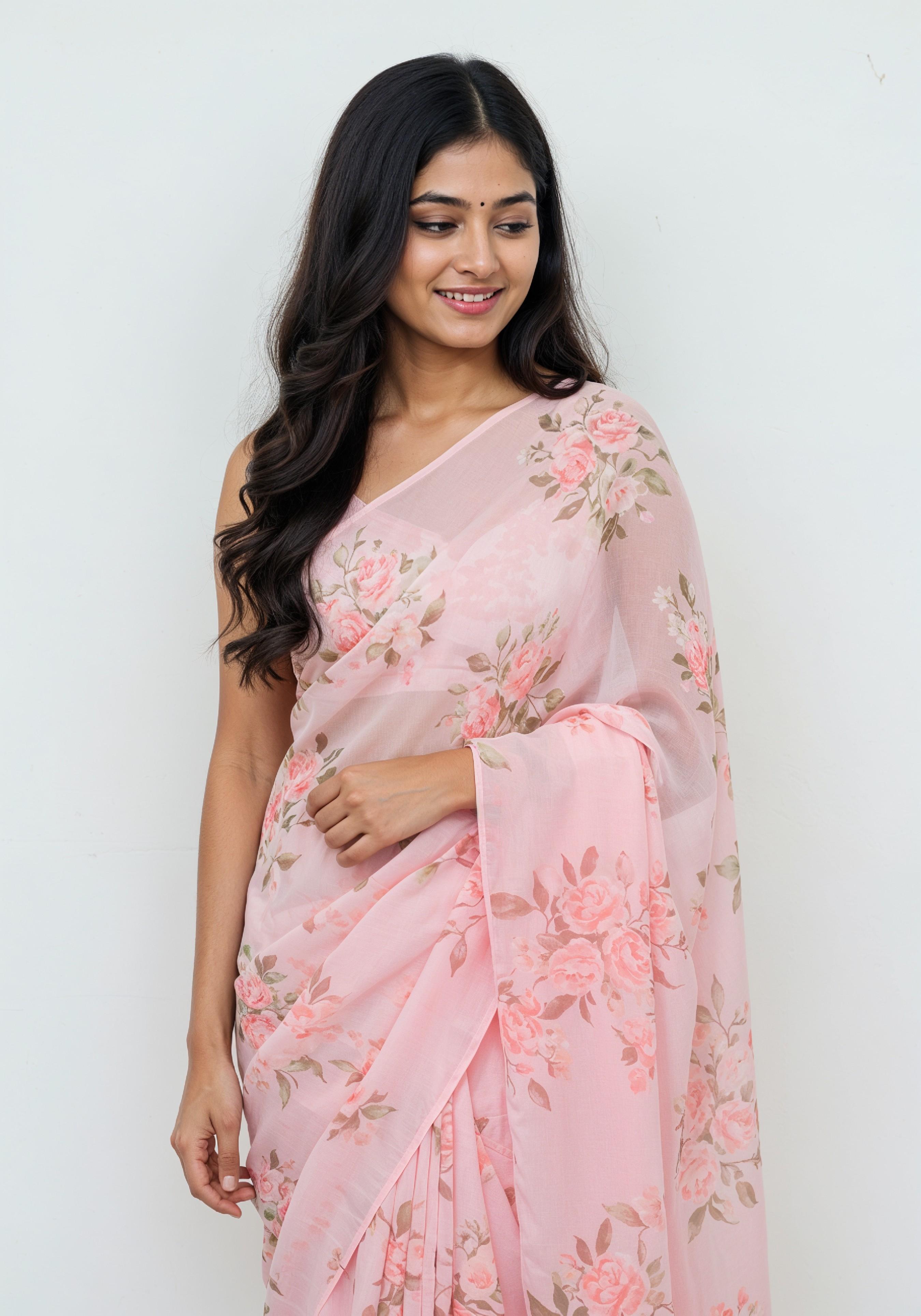 Elegant Young Indian Woman in Traditional Silk Saree Fashion Portrait