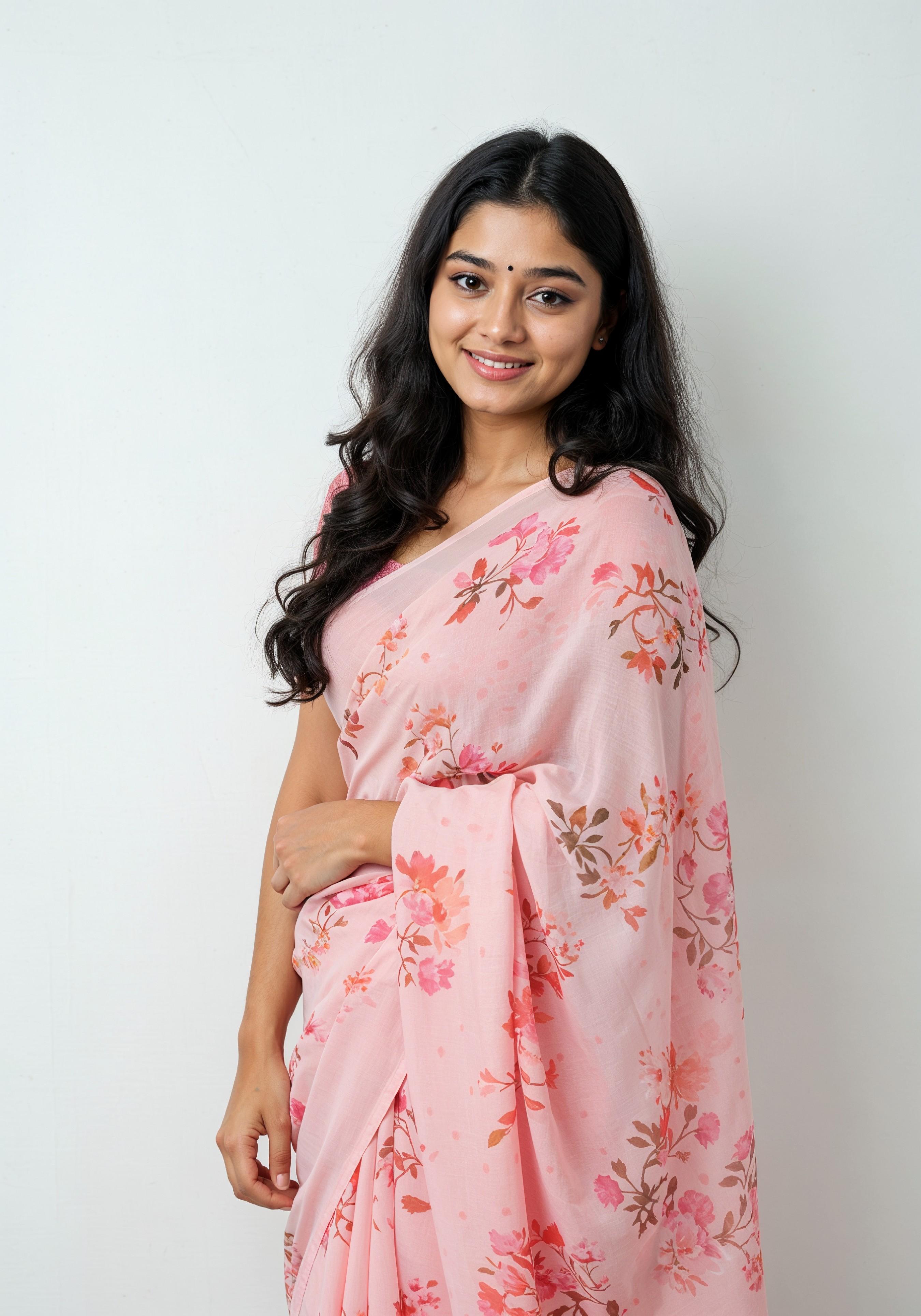 Elegant Young Indian Woman in Traditional Silk Saree Fashion Portrait