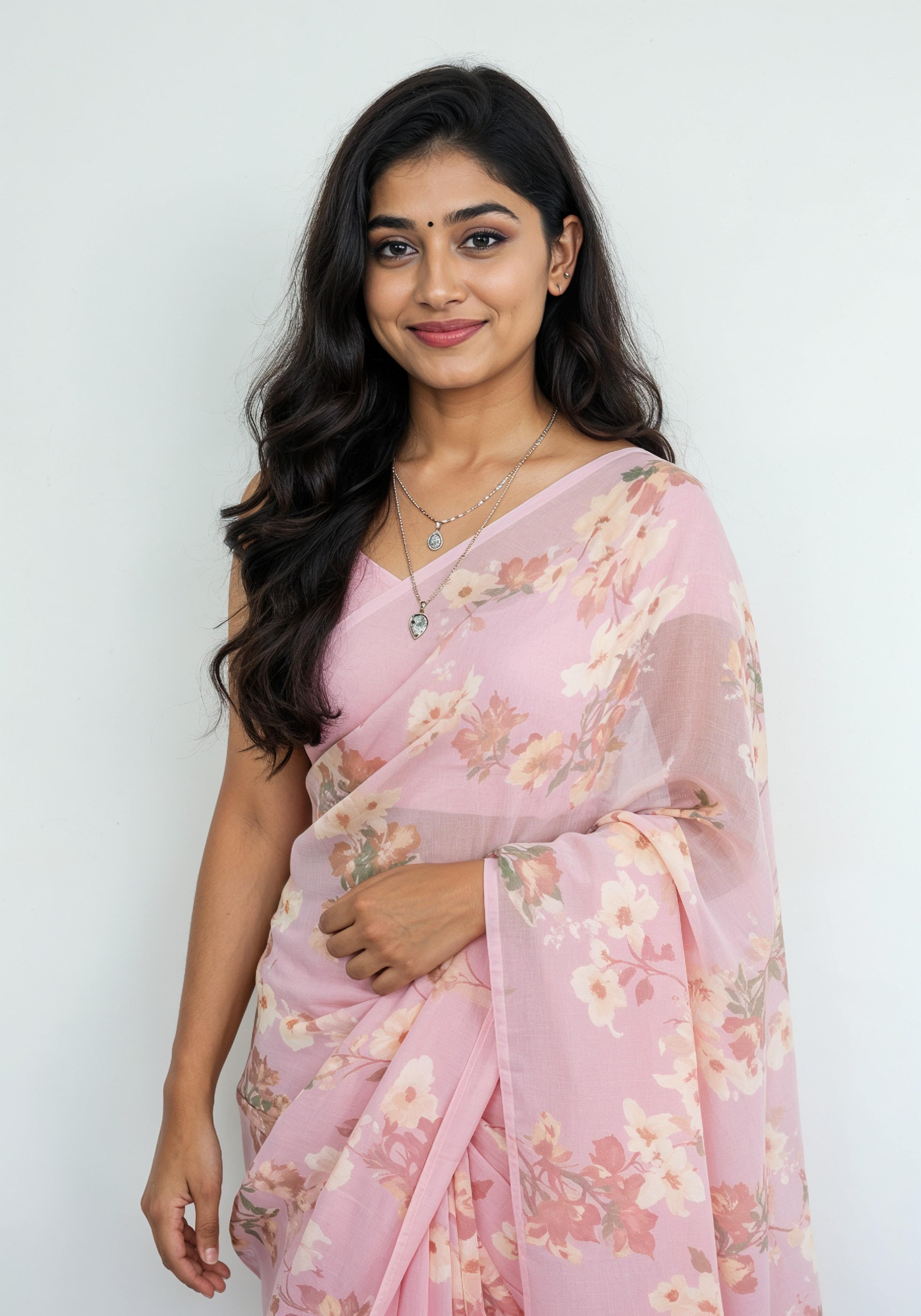 Elegant Young Indian Woman in Traditional Silk Saree Fashion Portrait
