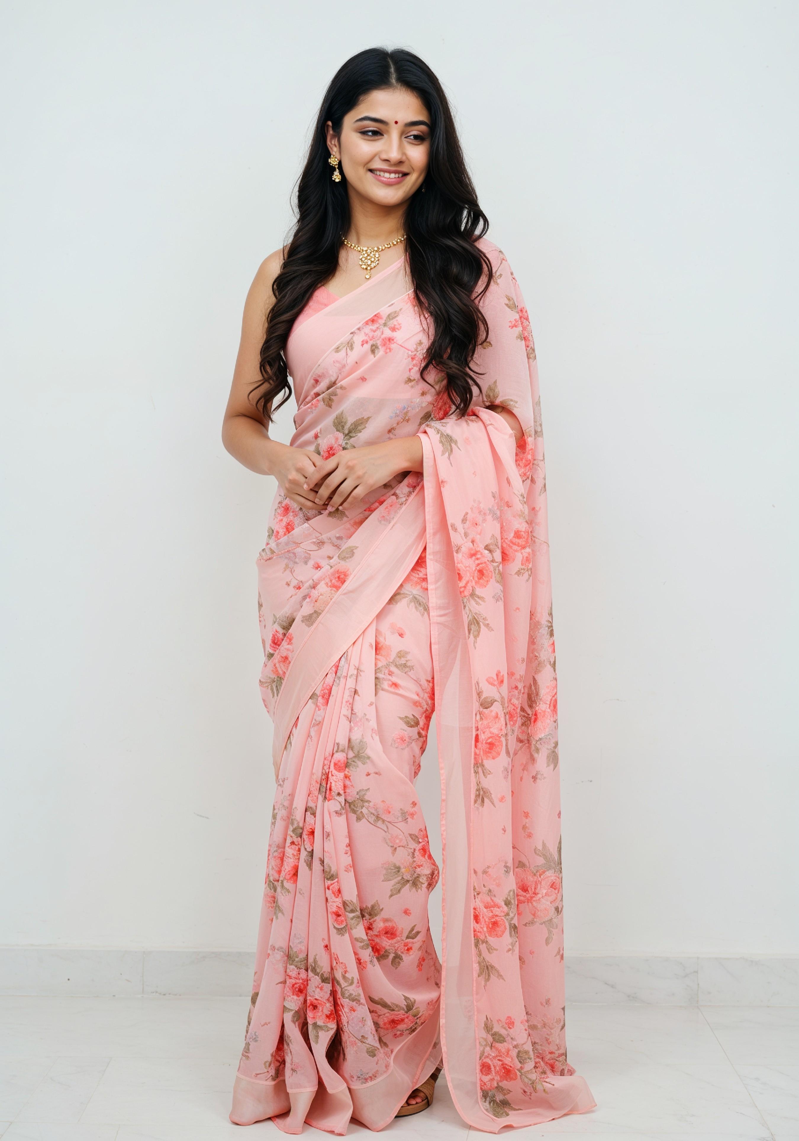 Elegant Young Indian Woman in Traditional Silk Saree Fashion Portrait