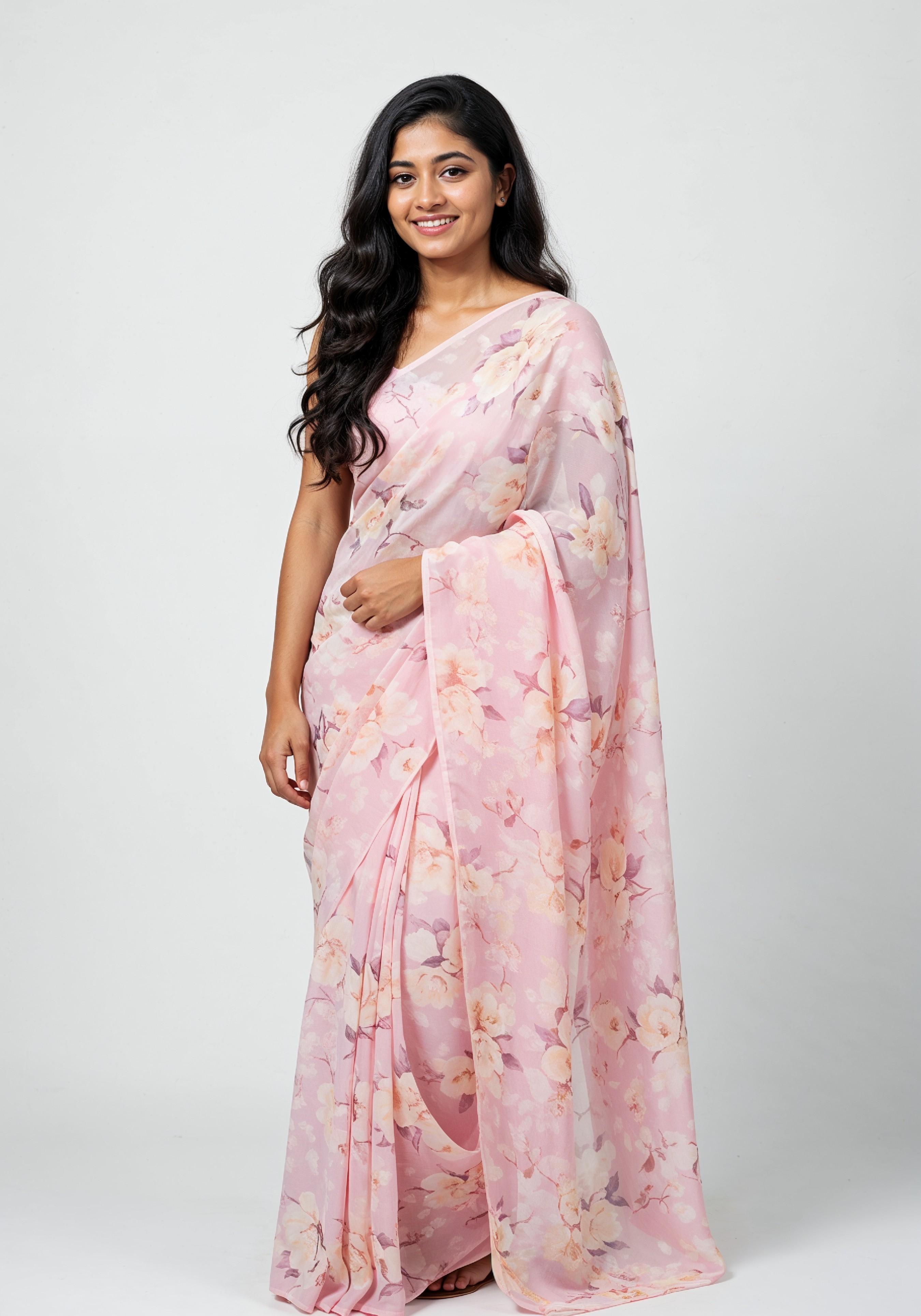 Elegant Young Indian Woman in Traditional Silk Saree Fashion Portrait