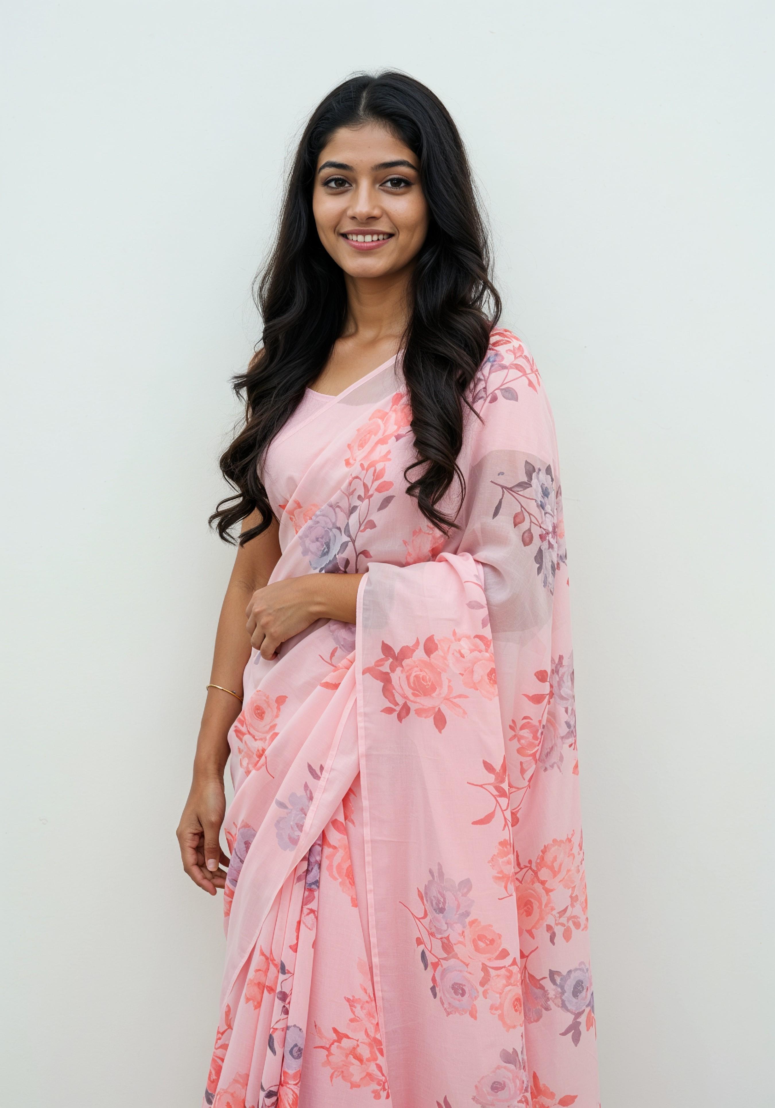 Elegant Young Indian Woman in Traditional Silk Saree Fashion Portrait