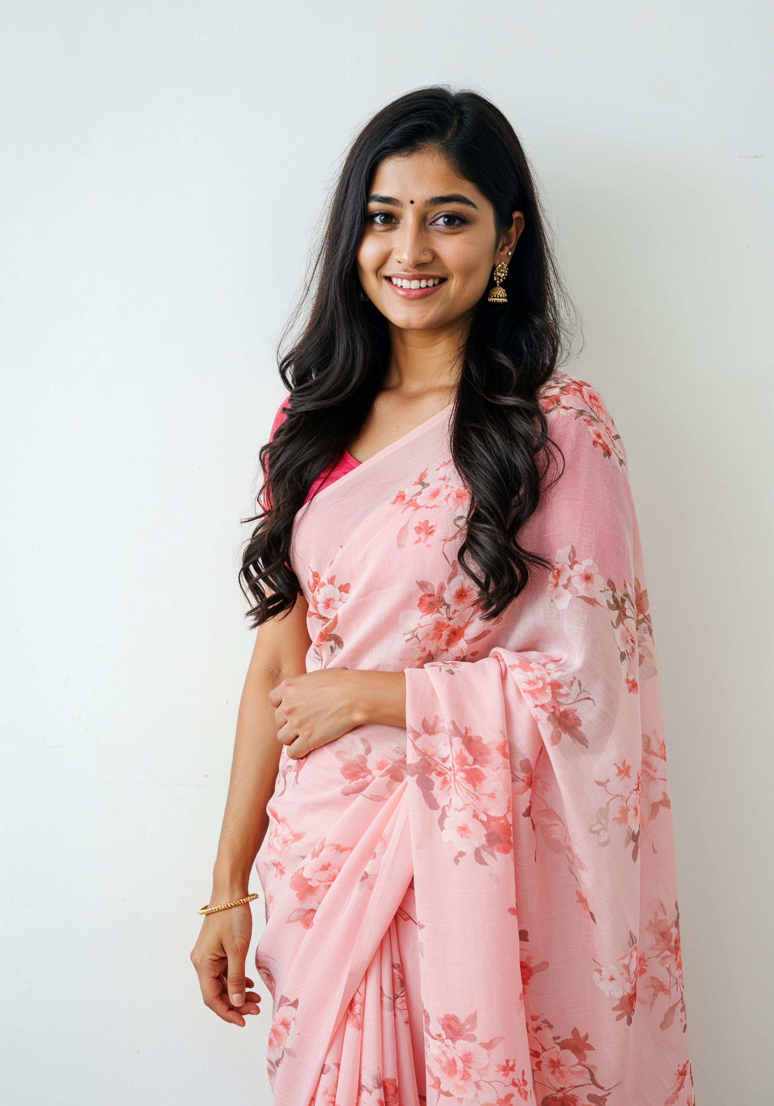 Elegant Young Indian Woman in Traditional Silk Saree Fashion Portrait