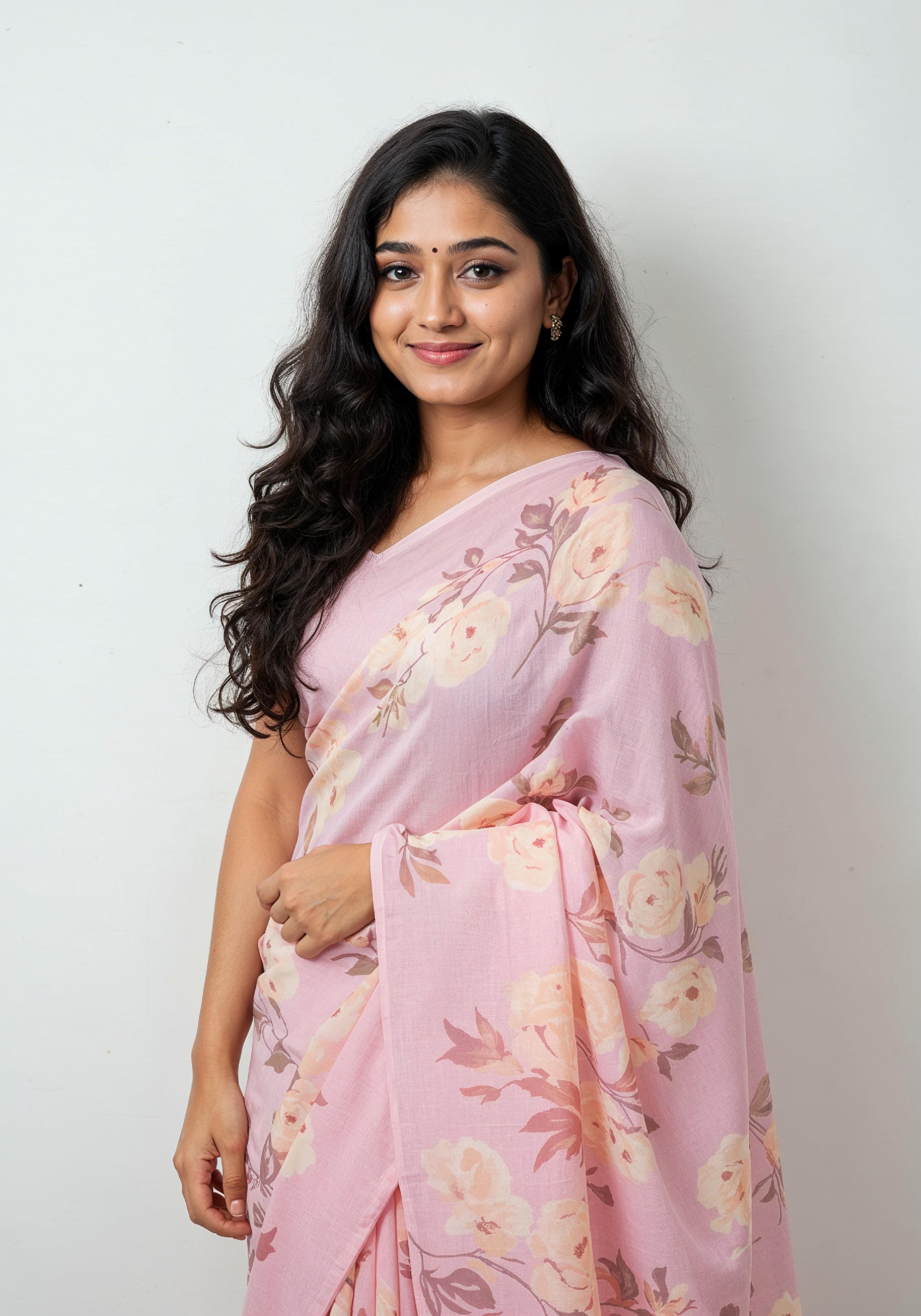 Elegant Young Indian Woman in Traditional Silk Saree Fashion Portrait