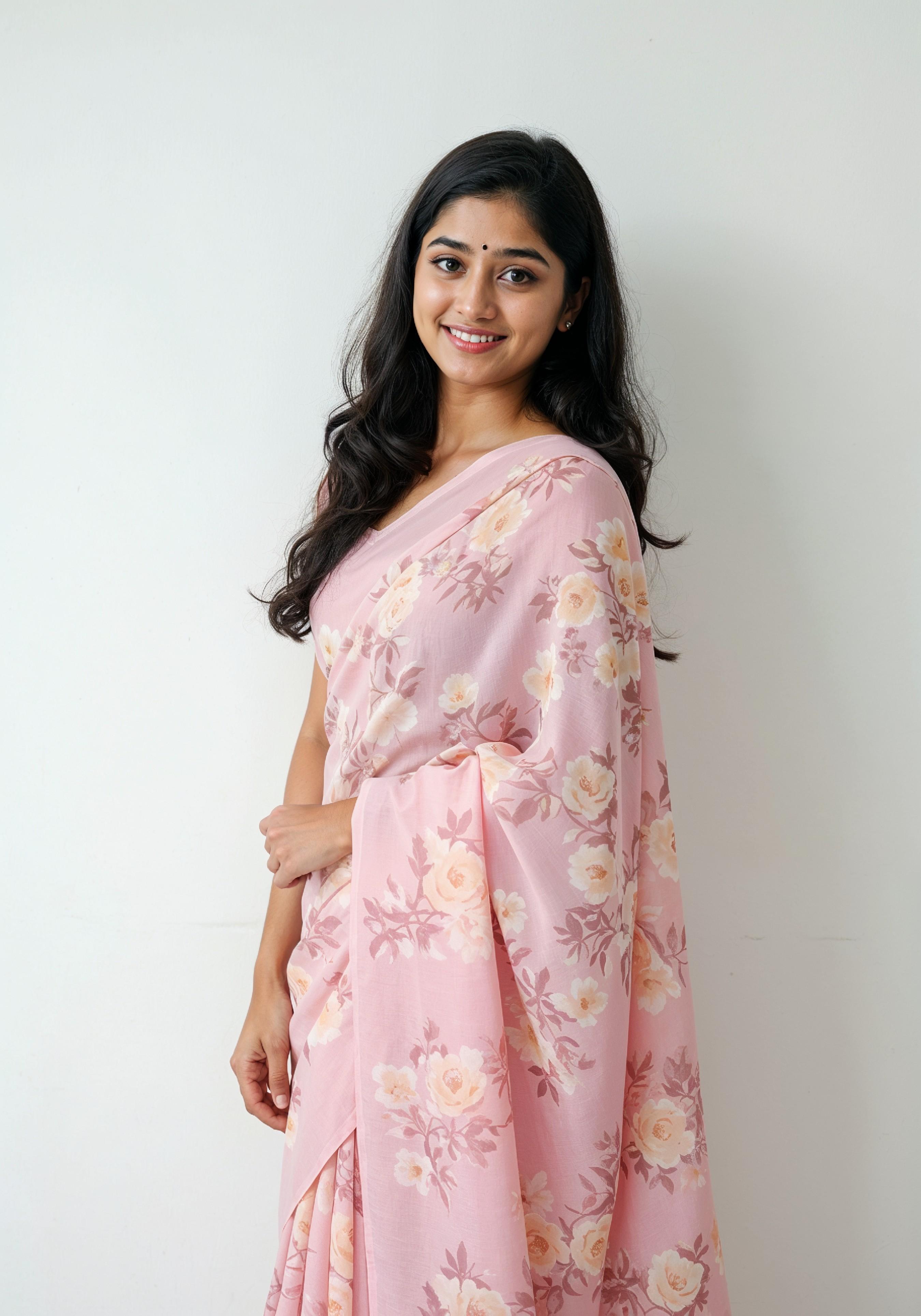 Elegant Young Indian Woman in Traditional Silk Saree Fashion Portrait