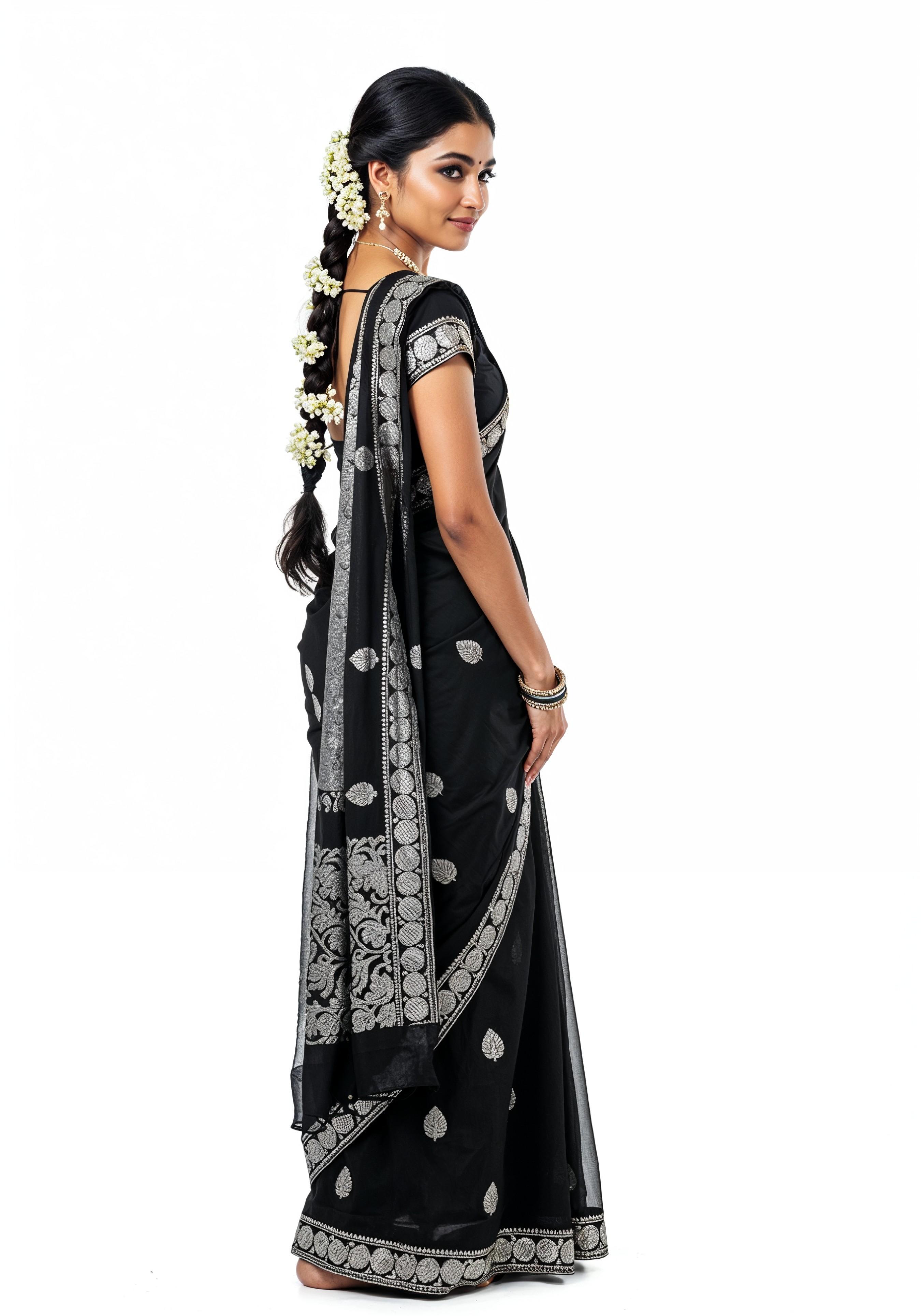 Elegant Young Indian Woman in Traditional Silk Saree Fashion Portrait