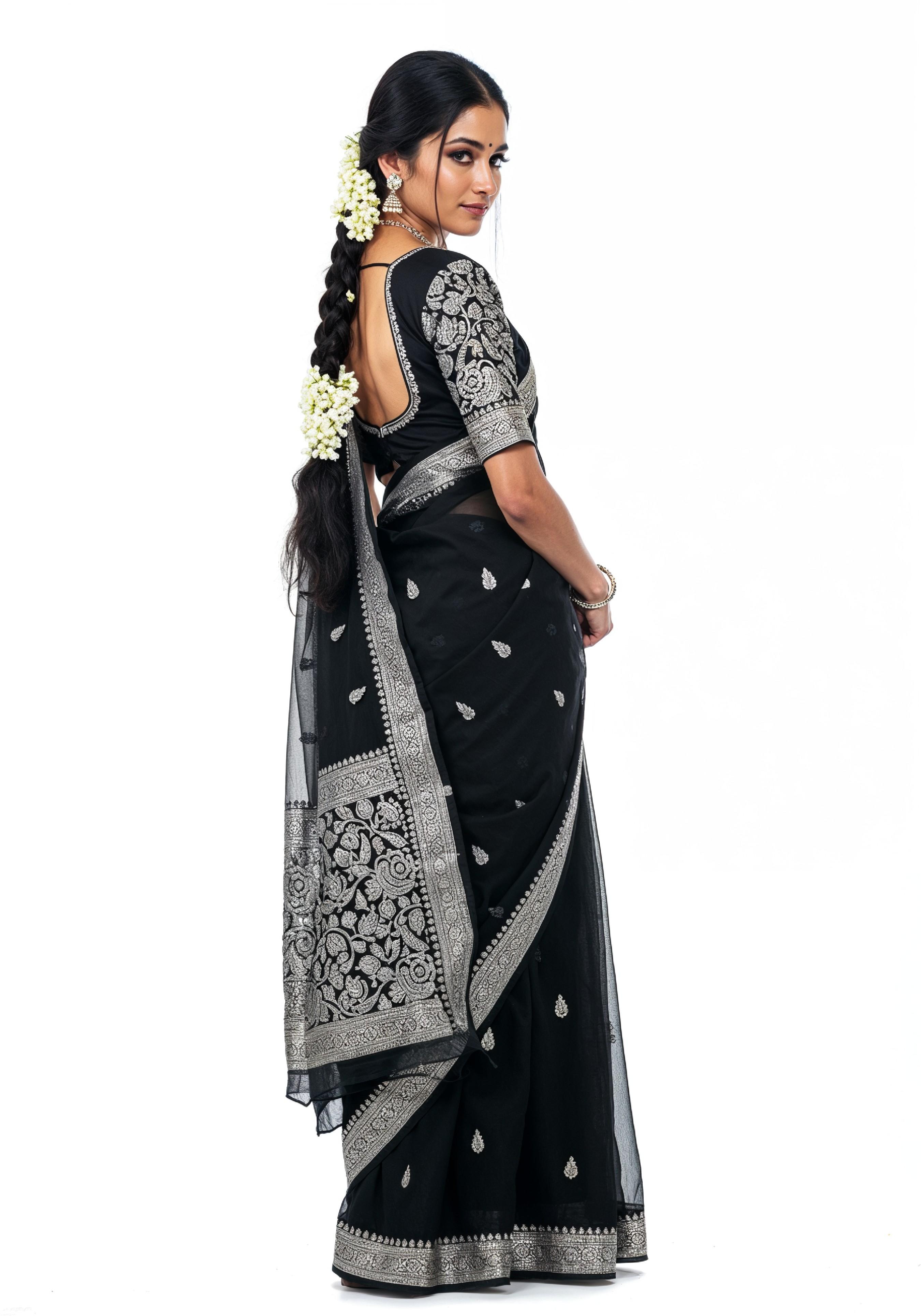 Elegant Young Indian Woman in Traditional Silk Saree Fashion Portrait
