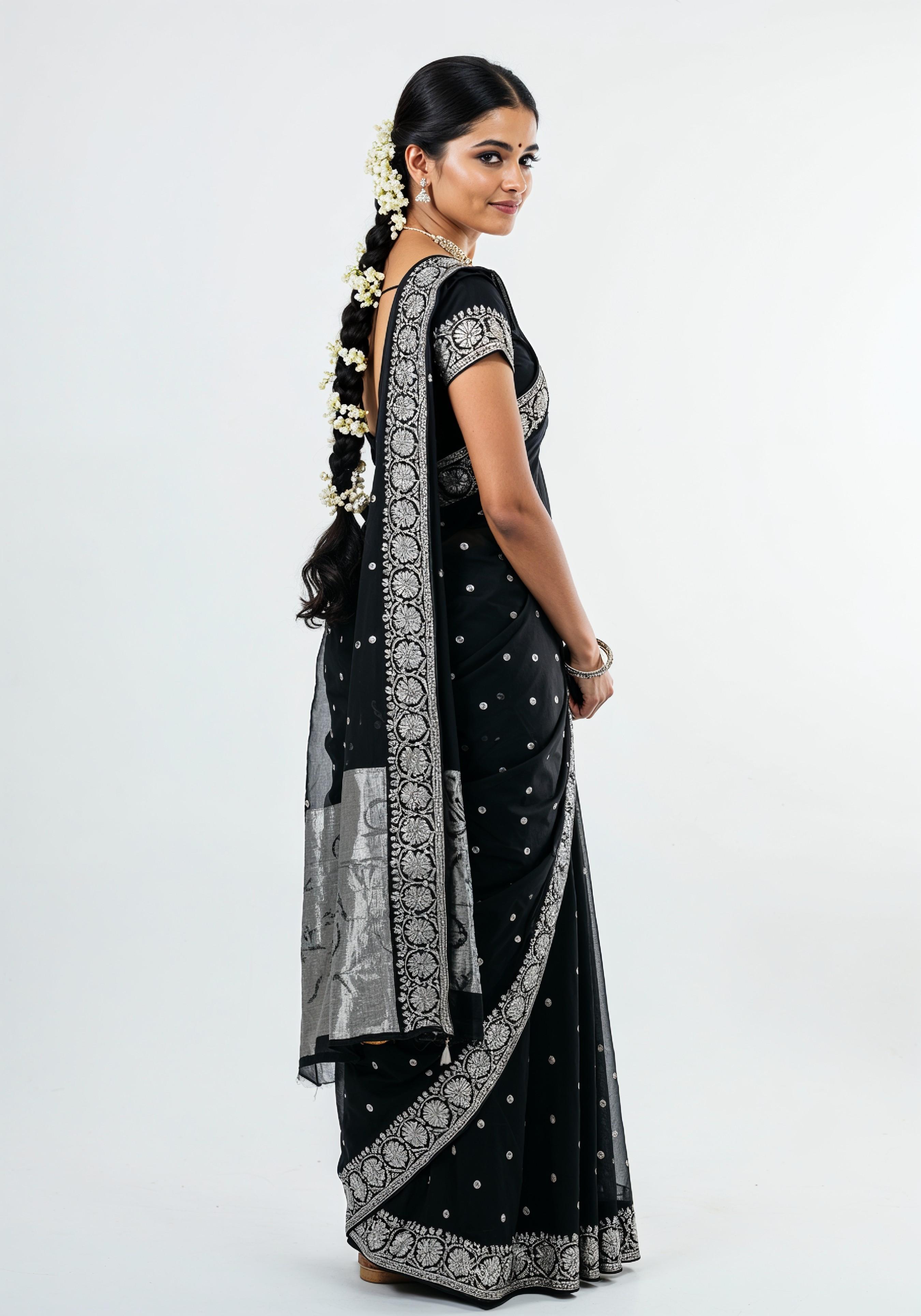 Elegant Young Indian Woman in Traditional Silk Saree Fashion Portrait