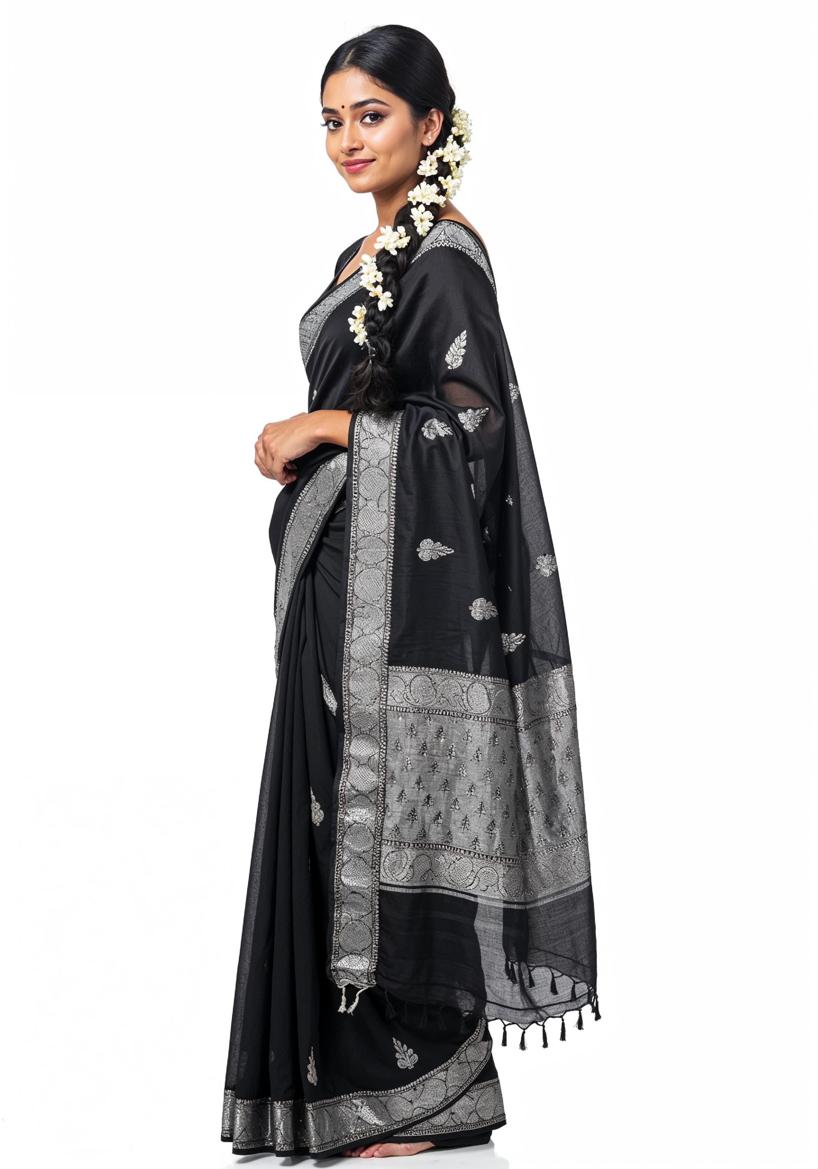 Elegant Young Indian Woman in Traditional Silk Saree Fashion Portrait