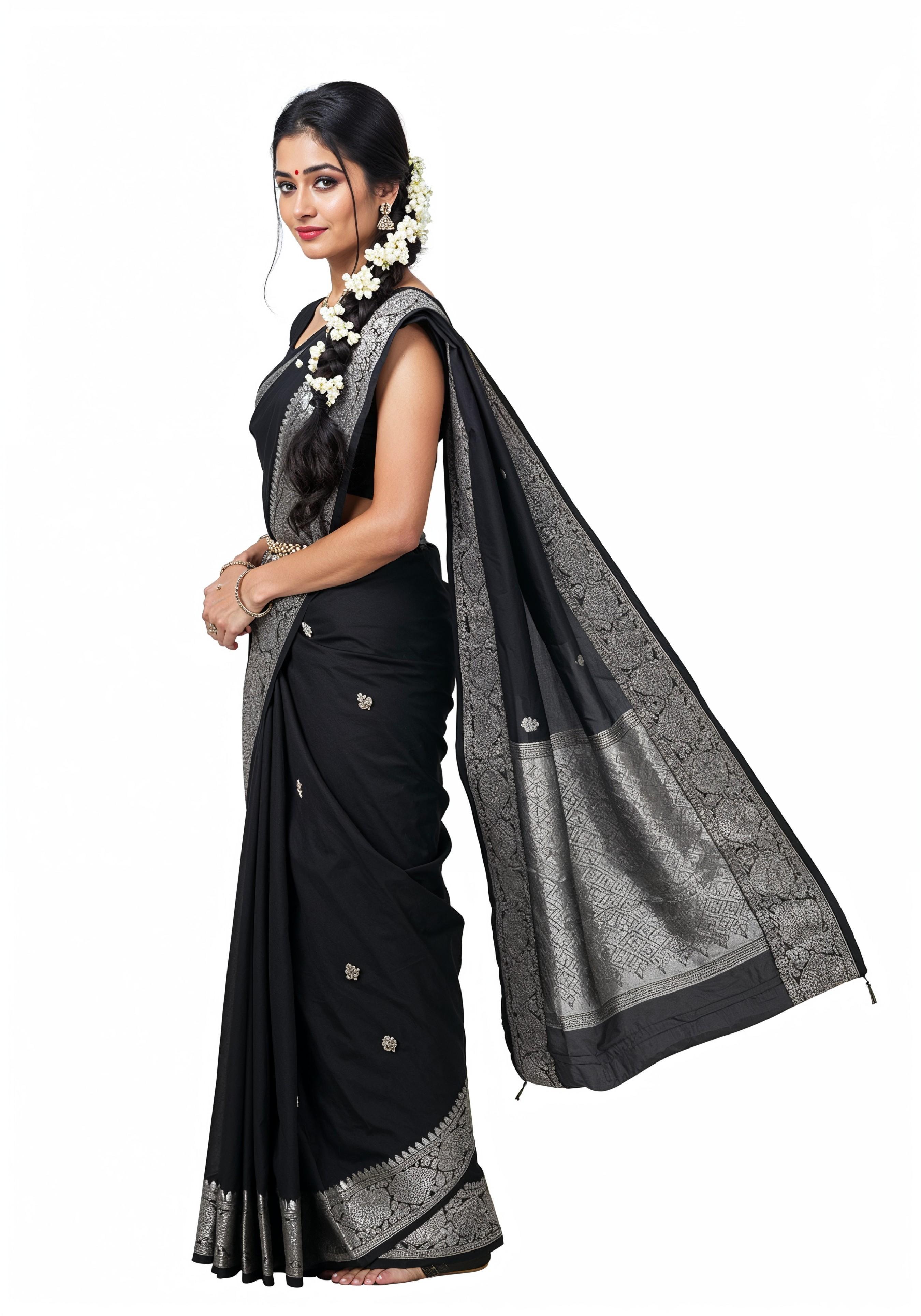Elegant Young Indian Woman in Traditional Silk Saree Fashion Portrait