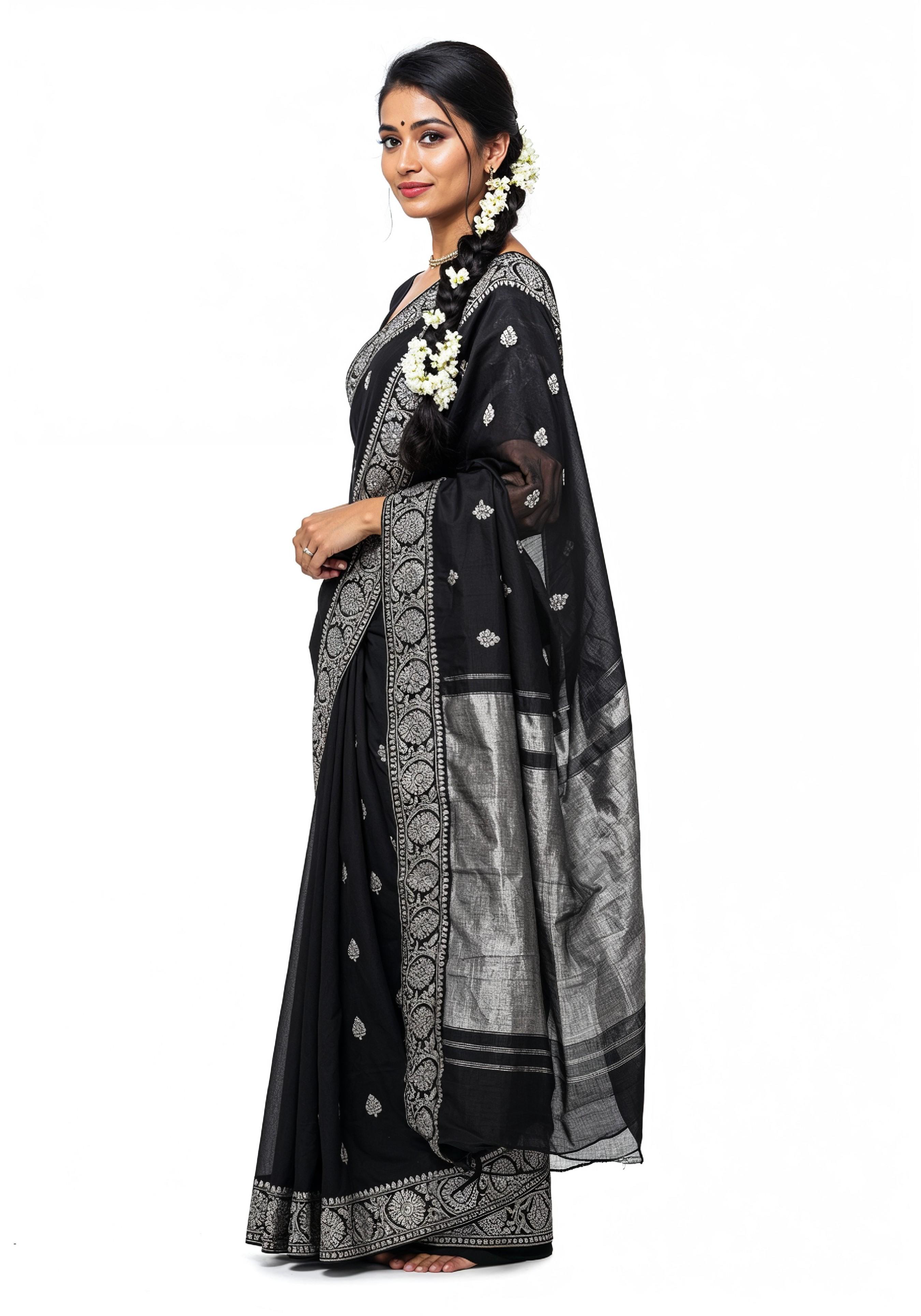 Elegant Young Indian Woman in Traditional Silk Saree Fashion Portrait