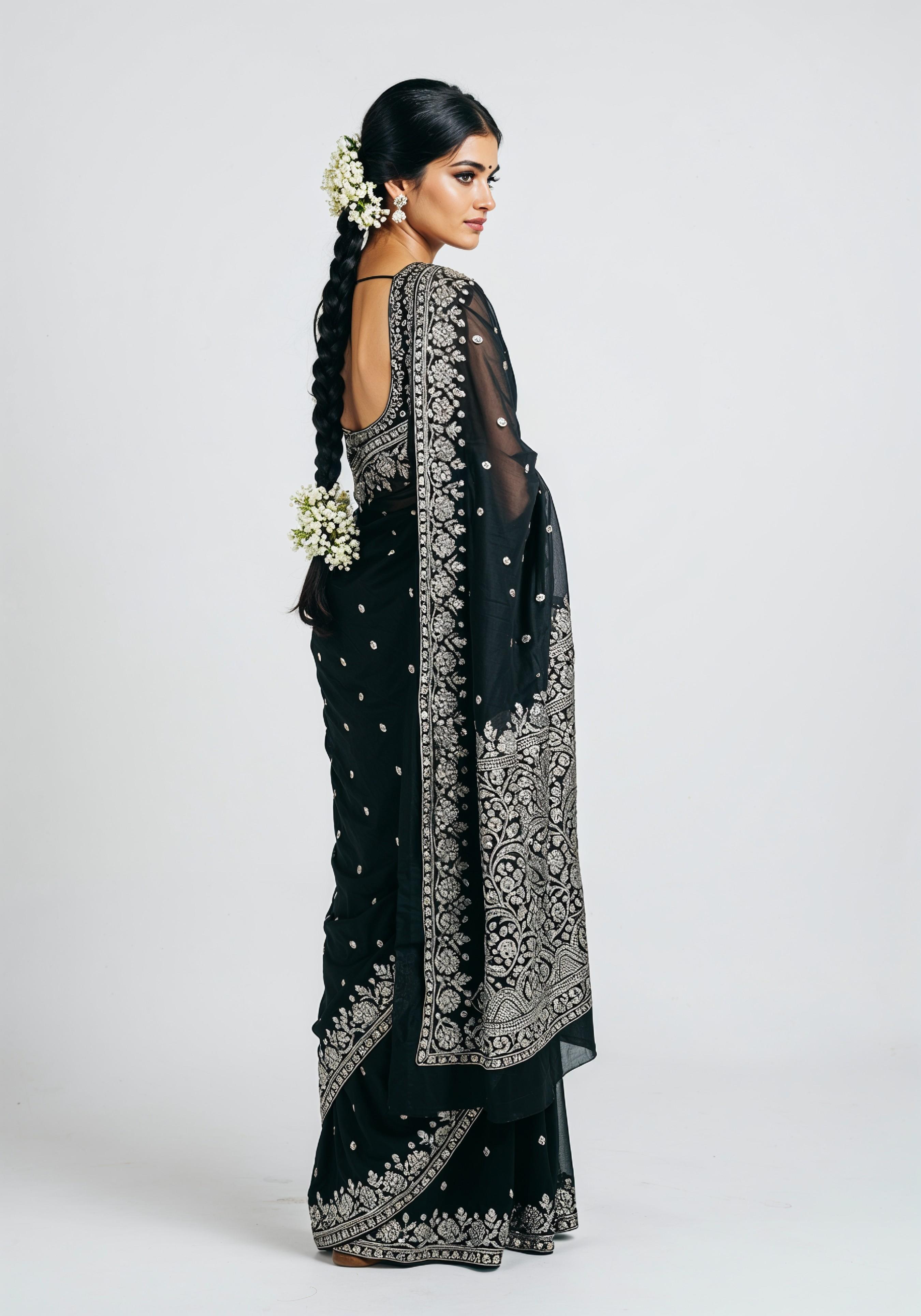Elegant Young Indian Woman in Traditional Silk Saree Fashion Portrait
