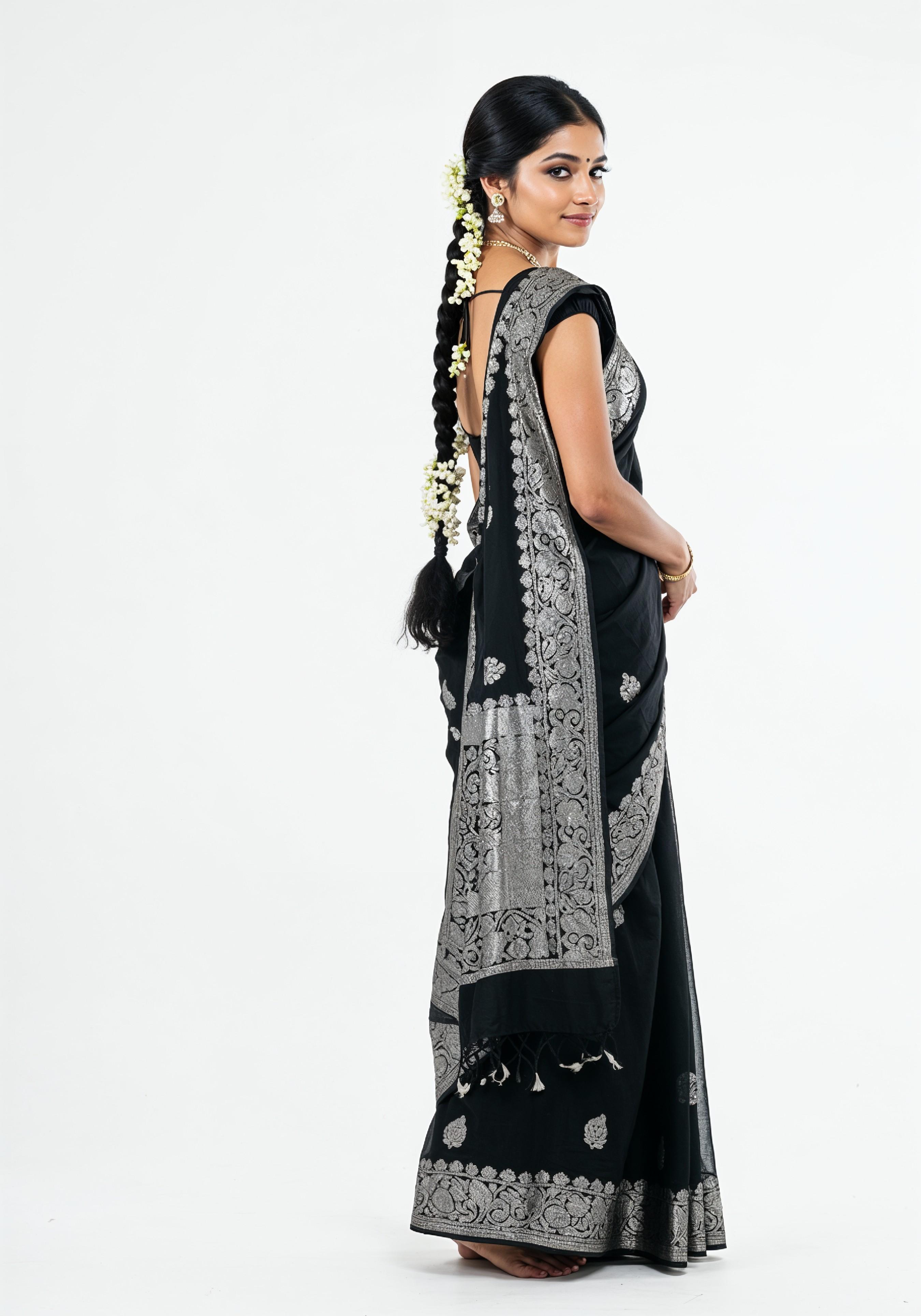 Elegant Young Indian Woman in Traditional Silk Saree Fashion Portrait