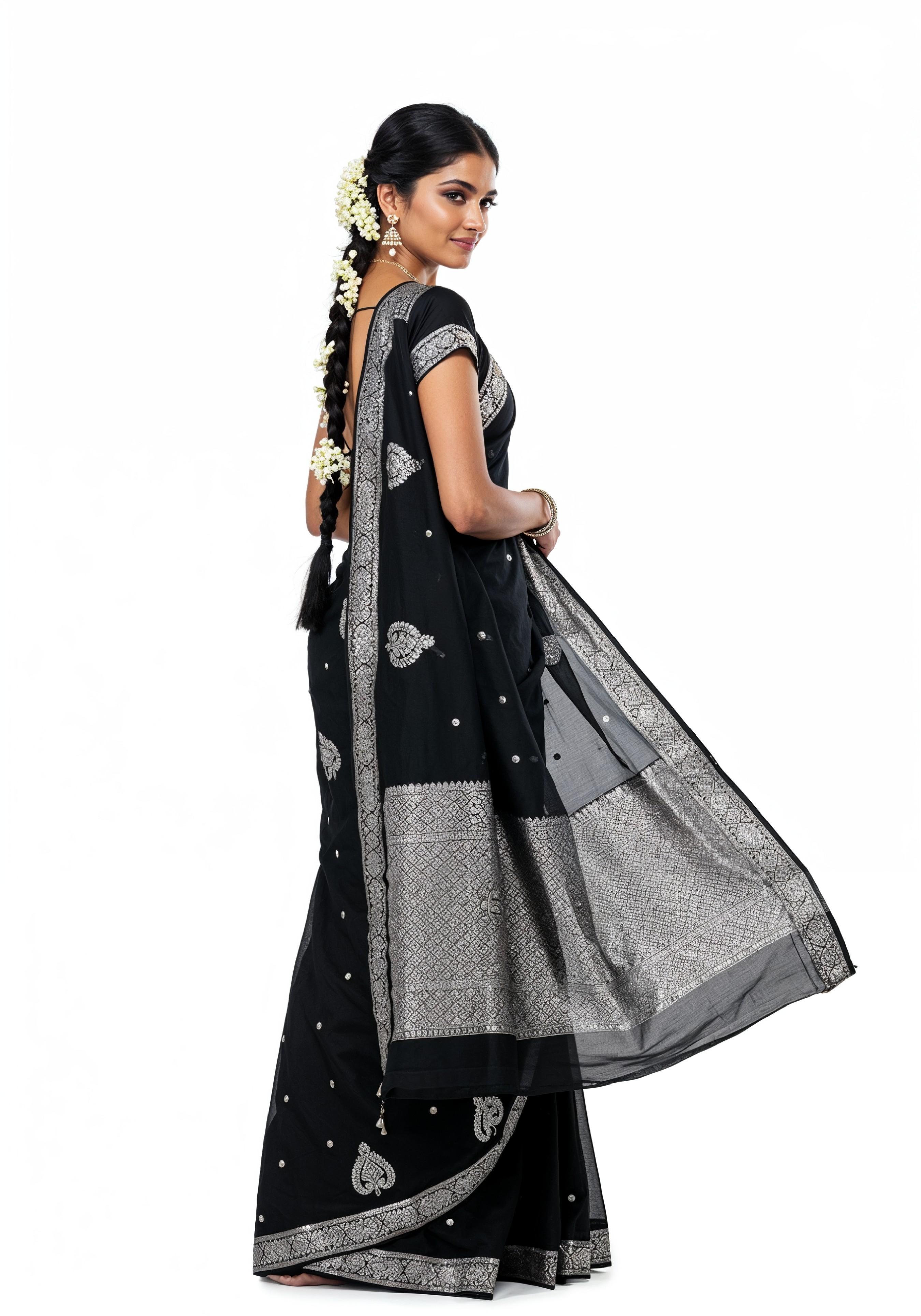 Elegant Young Indian Woman in Traditional Silk Saree Fashion Portrait