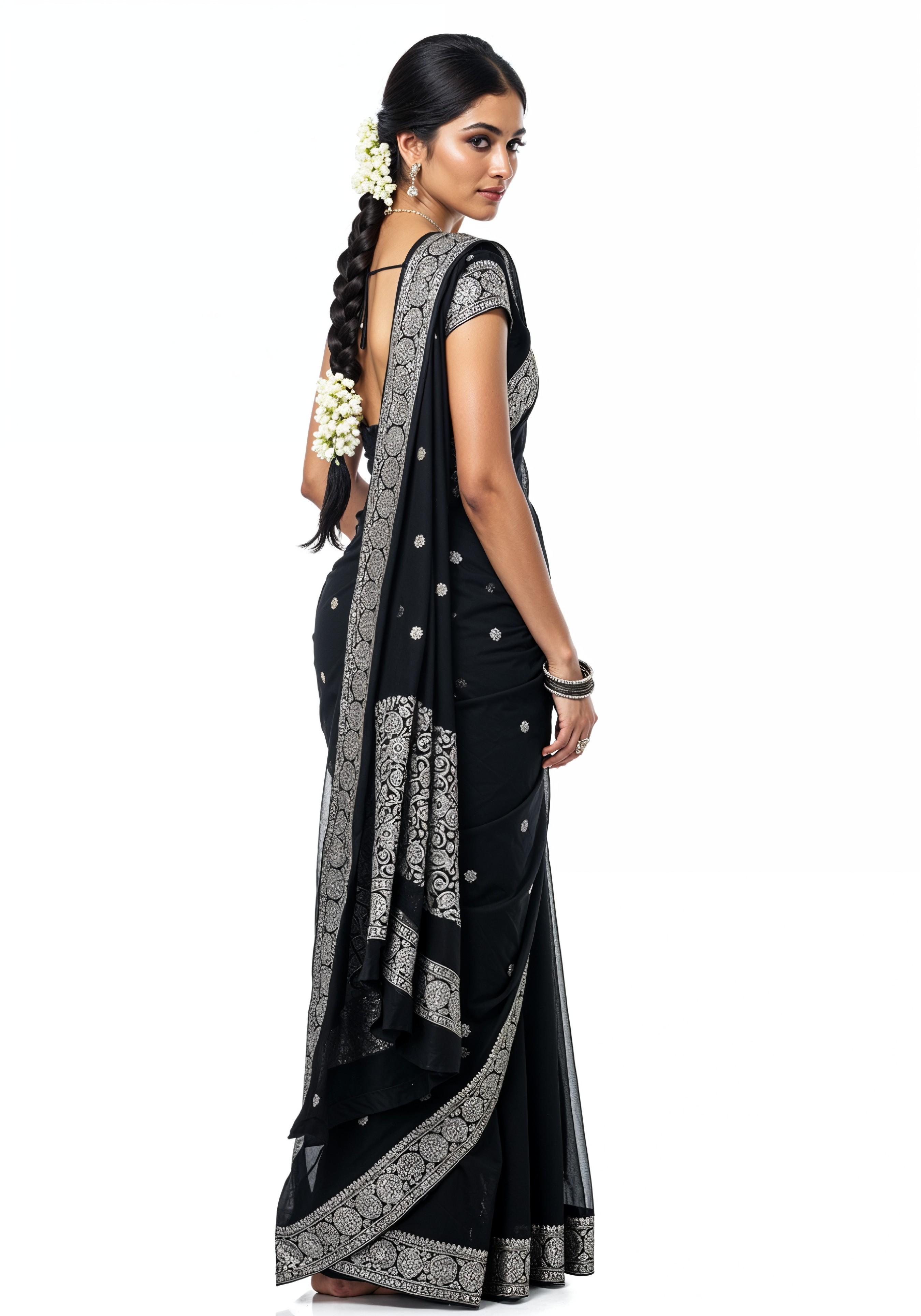 Elegant Young Indian Woman in Traditional Silk Saree Fashion Portrait