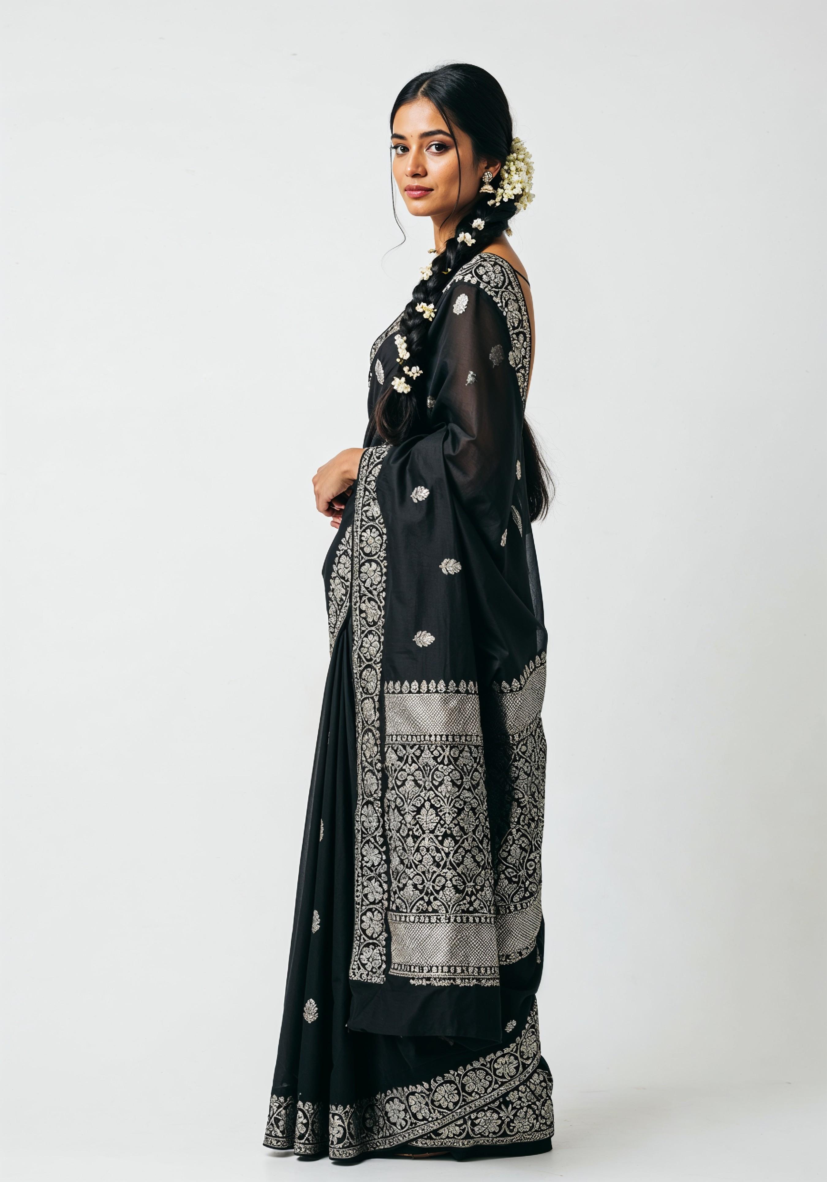 Elegant Young Indian Woman in Traditional Silk Saree Fashion Portrait