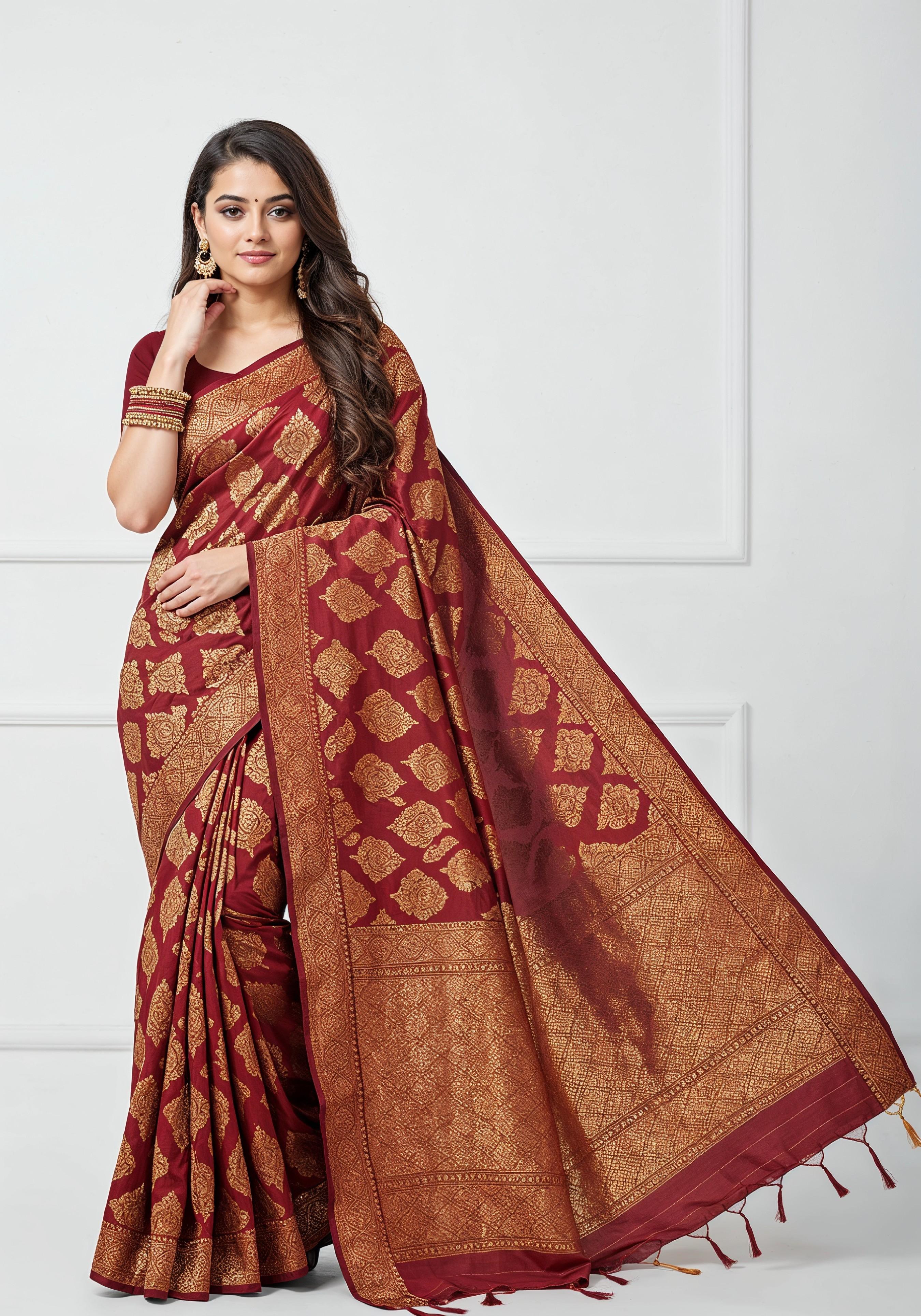 Elegant Young Indian Woman in Traditional Silk Saree Fashion Portrait