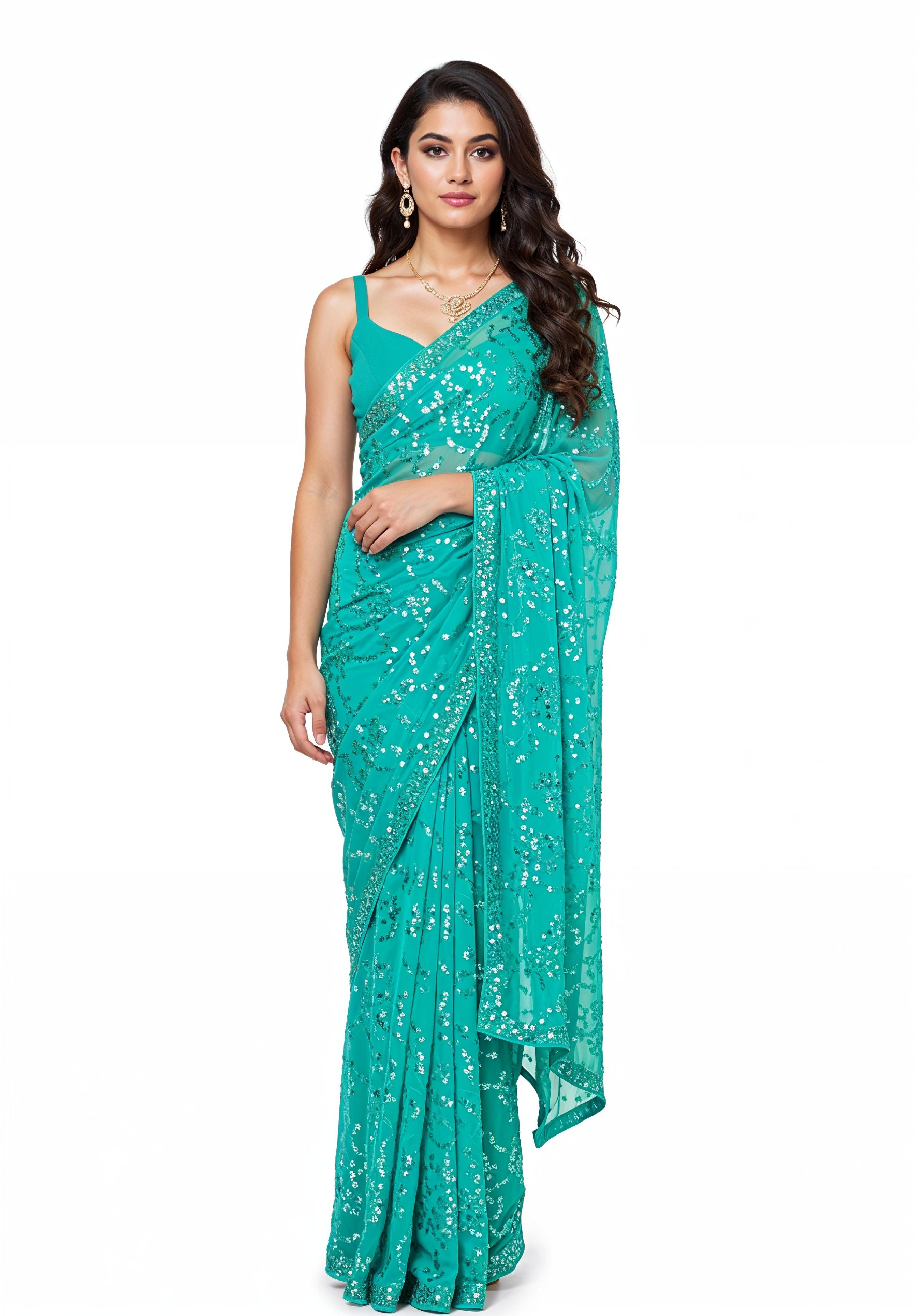 Elegant Young Indian Woman in Traditional Silk Saree Fashion Portrait