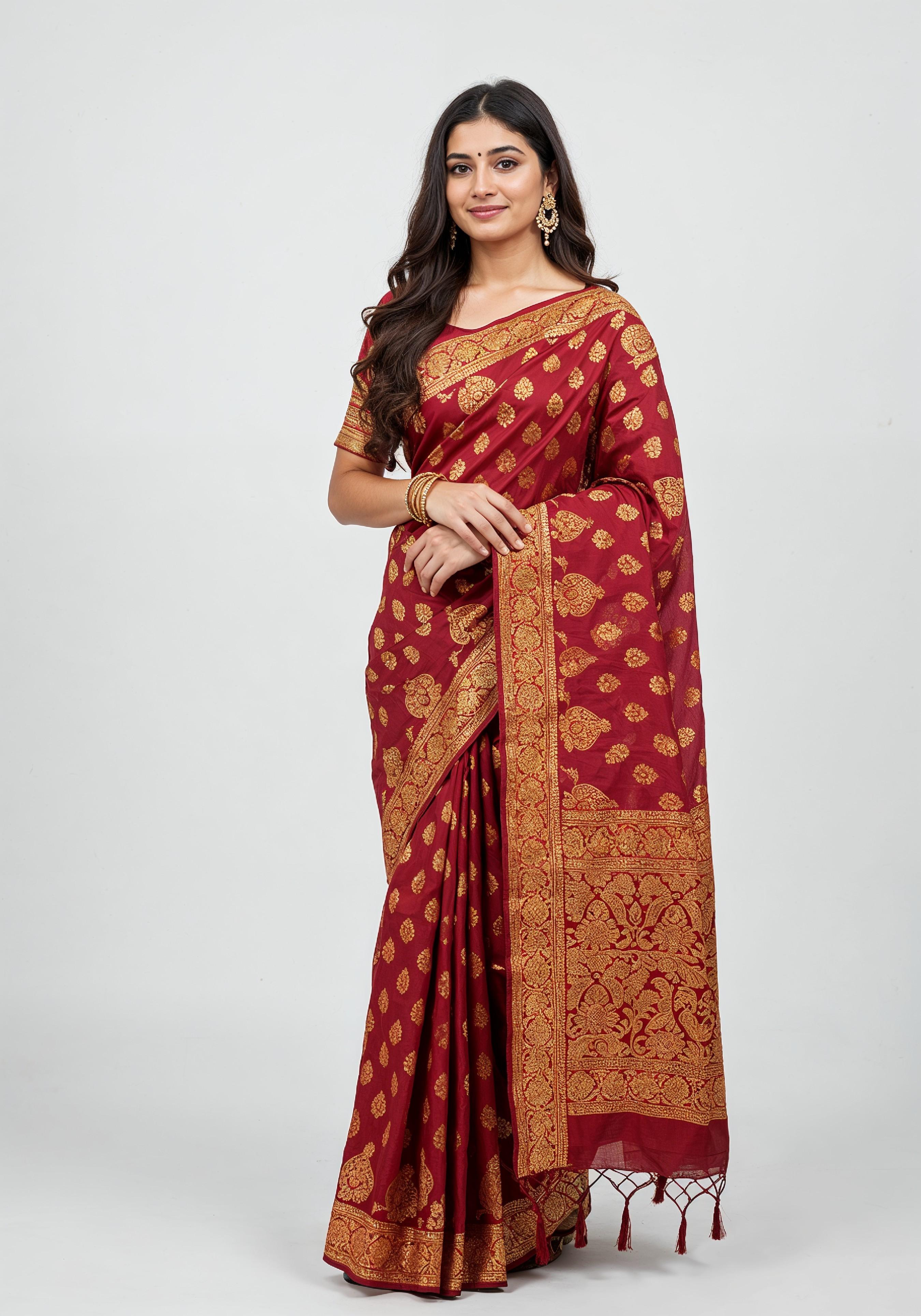 Elegant Young Indian Woman in Traditional Silk Saree Fashion Portrait