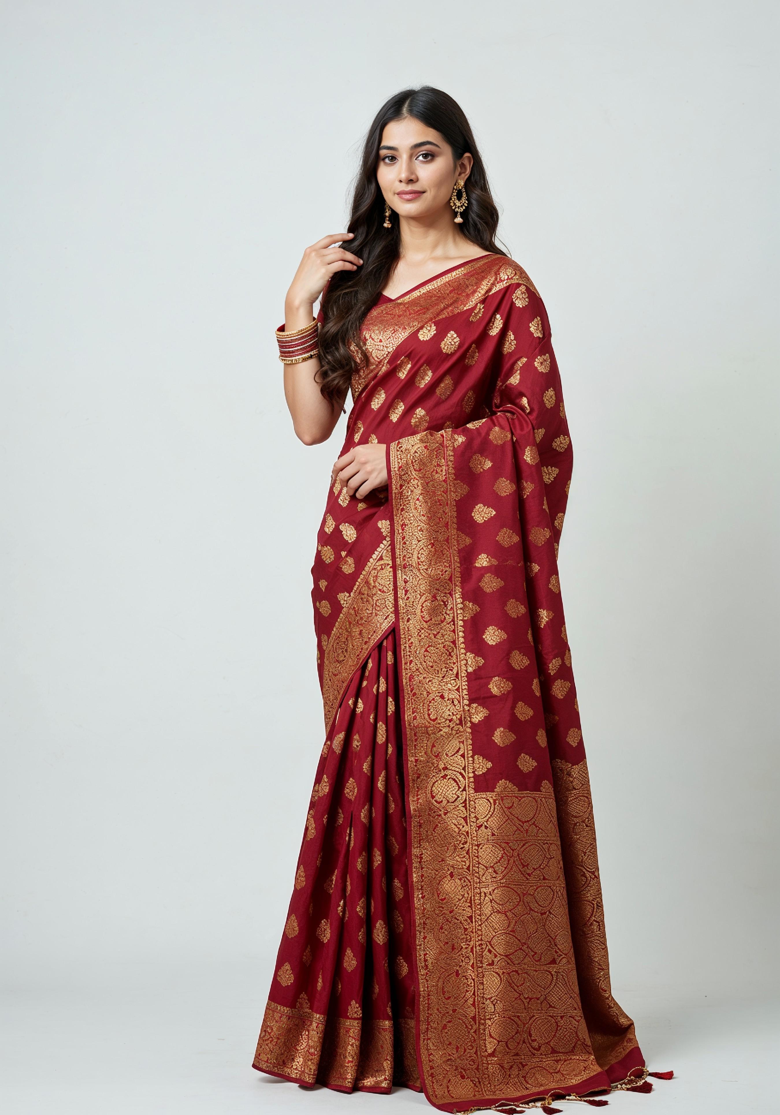 Elegant Young Indian Woman in Traditional Silk Saree Fashion Portrait