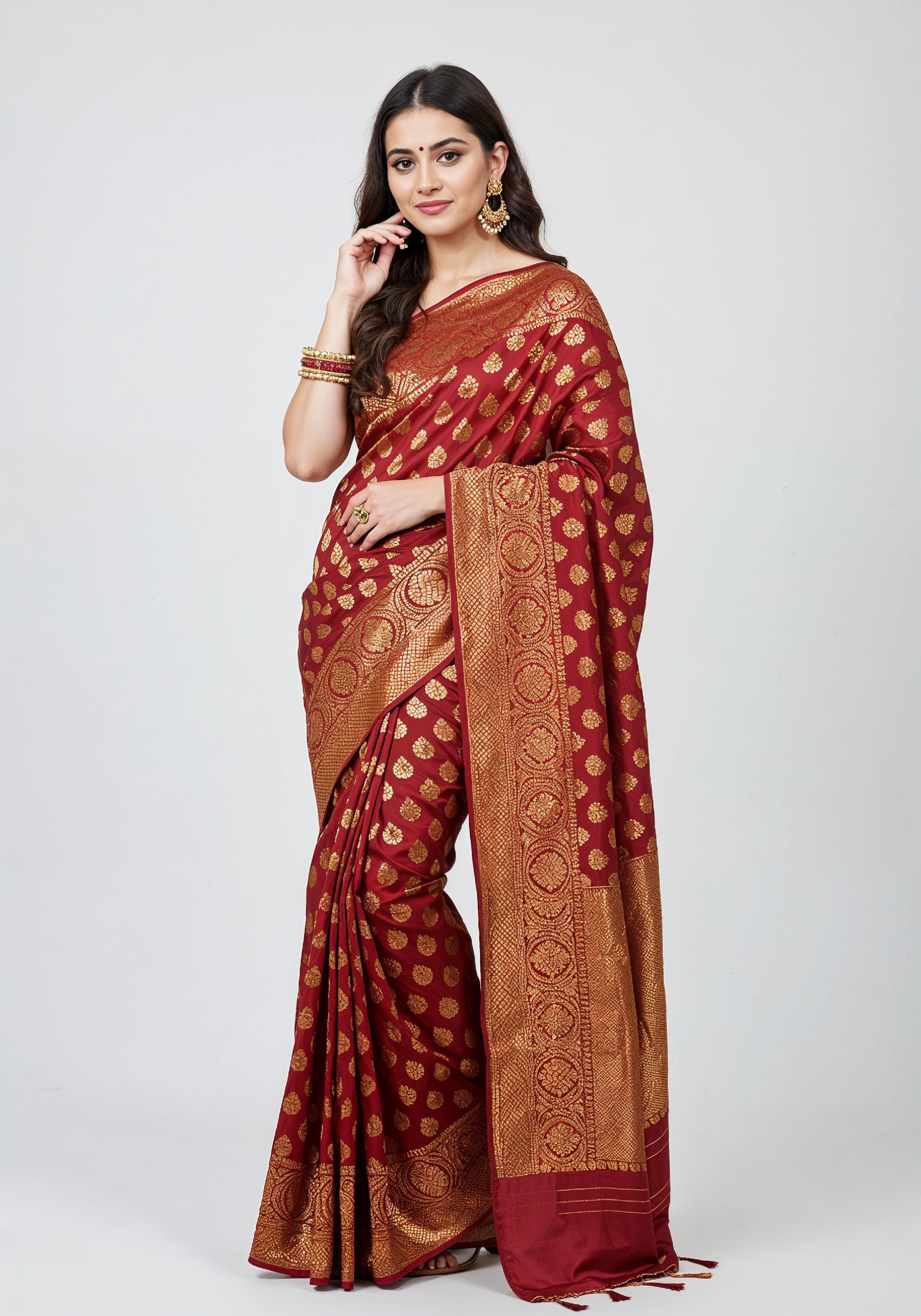 Elegant Young Indian Woman in Traditional Silk Saree Fashion Portrait