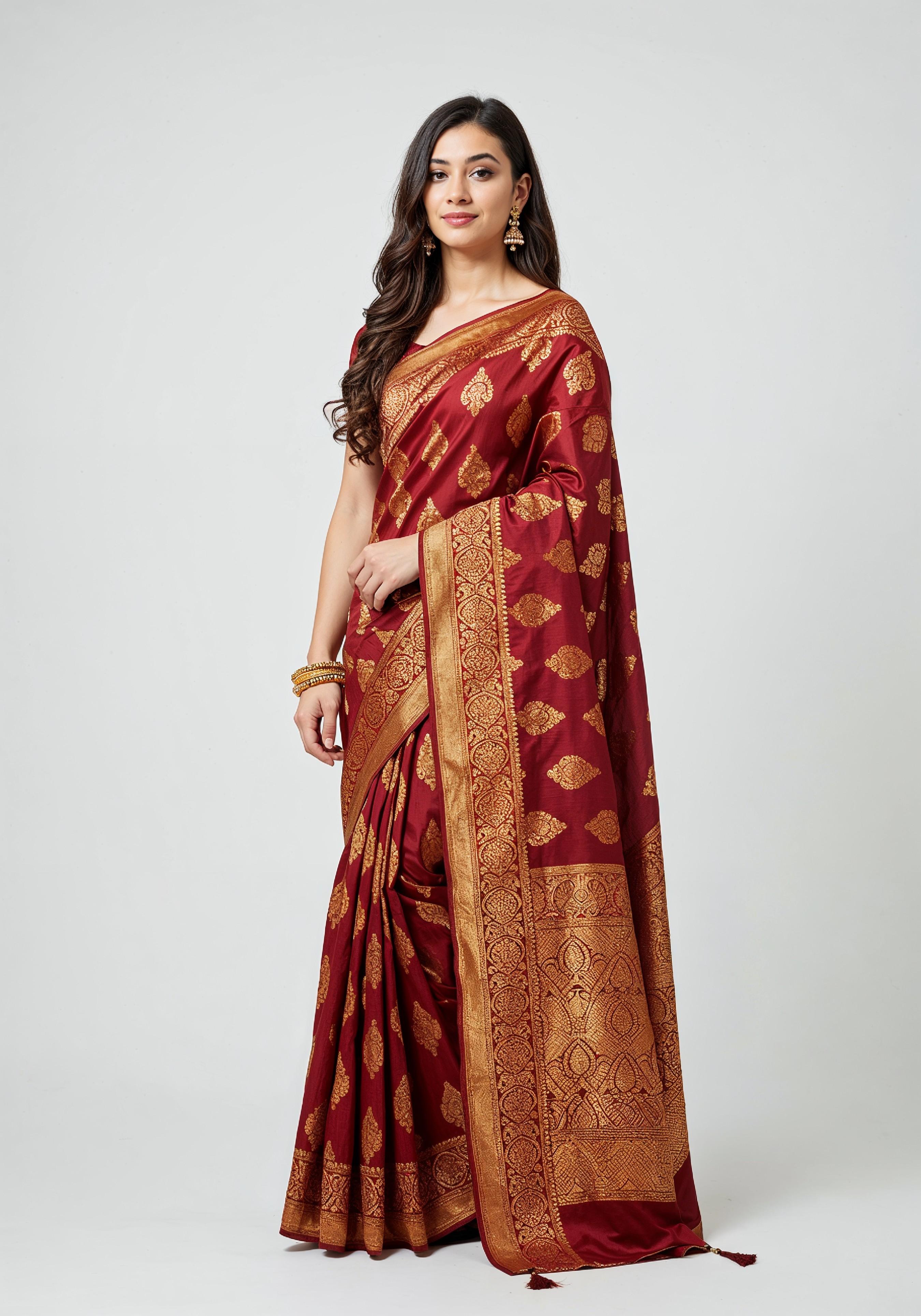 Elegant Young Indian Woman in Traditional Silk Saree Fashion Portrait