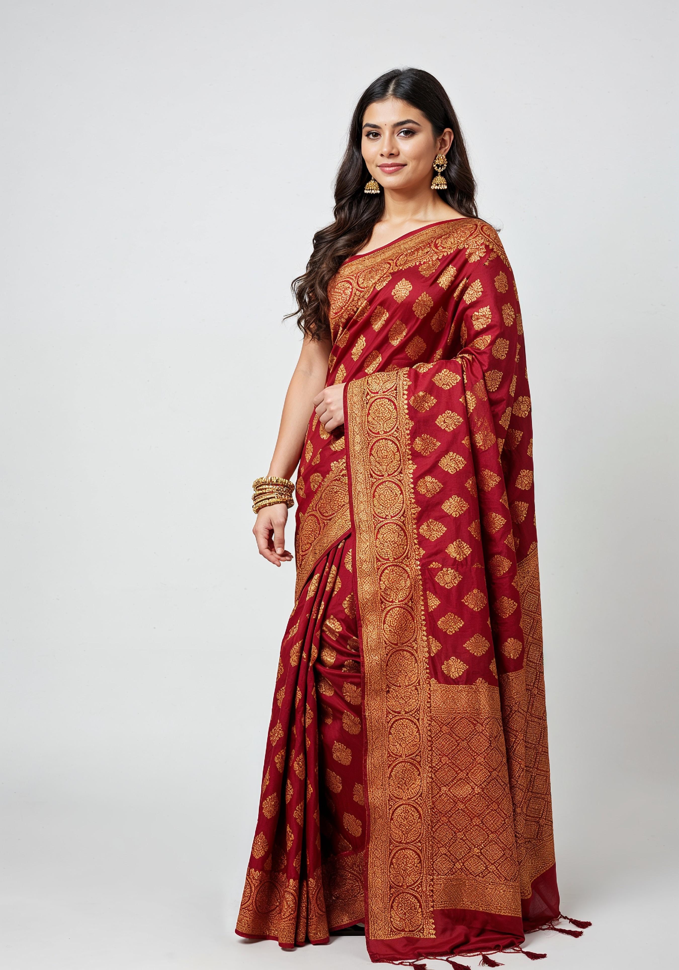 Elegant Young Indian Woman in Traditional Silk Saree Fashion Portrait