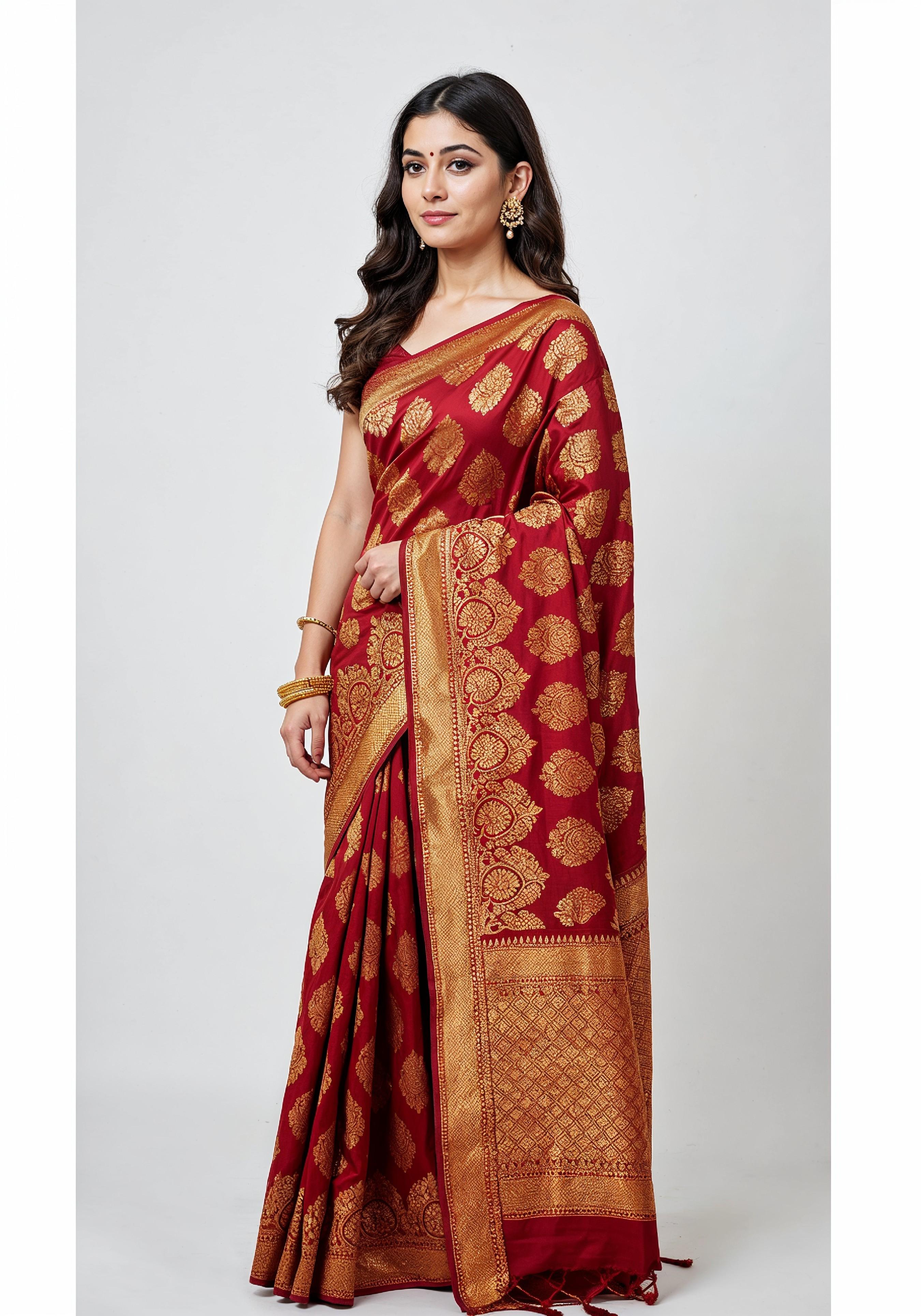 Elegant Young Indian Woman in Traditional Silk Saree Fashion Portrait