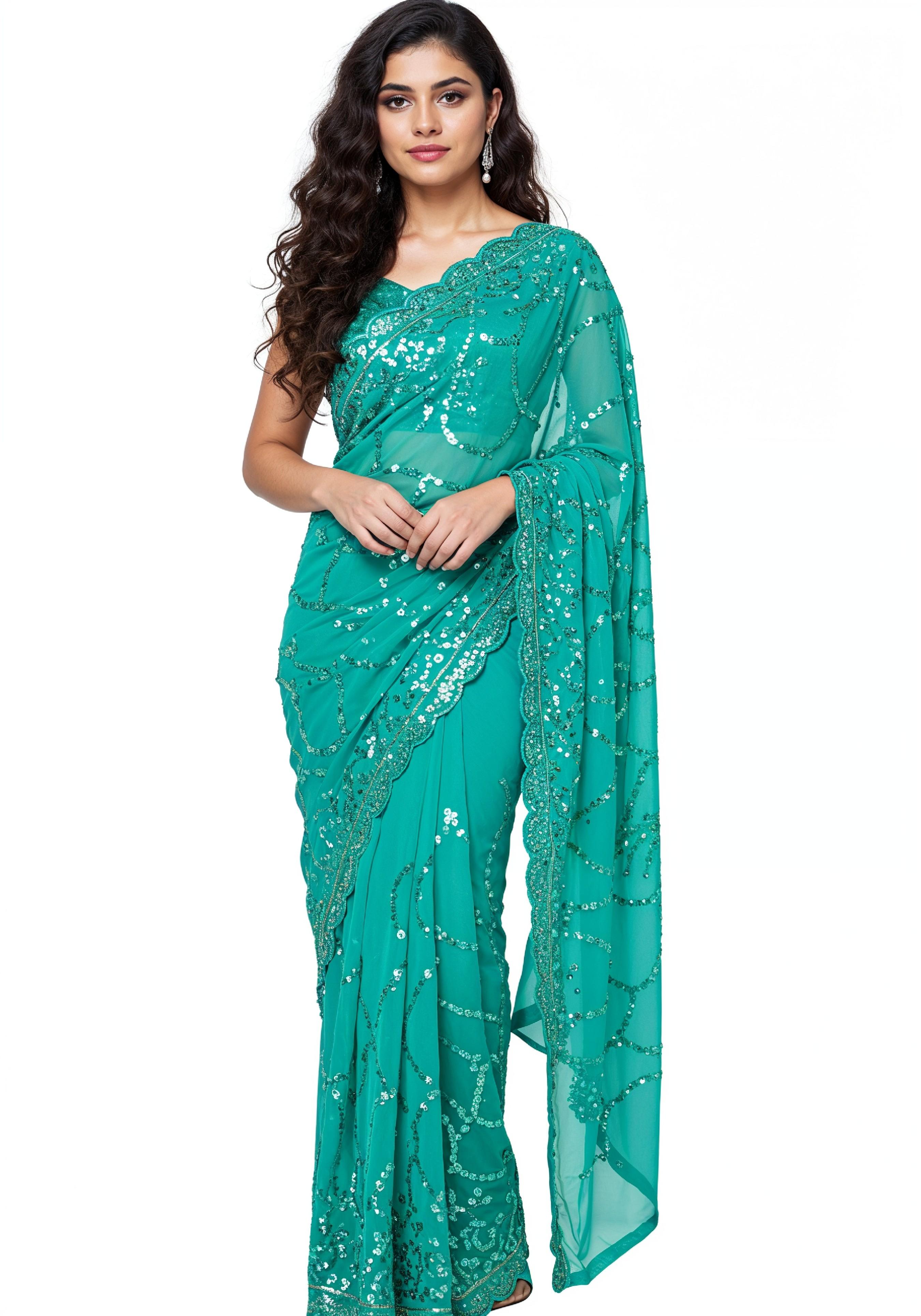 Elegant Young Indian Woman in Traditional Silk Saree Fashion Portrait