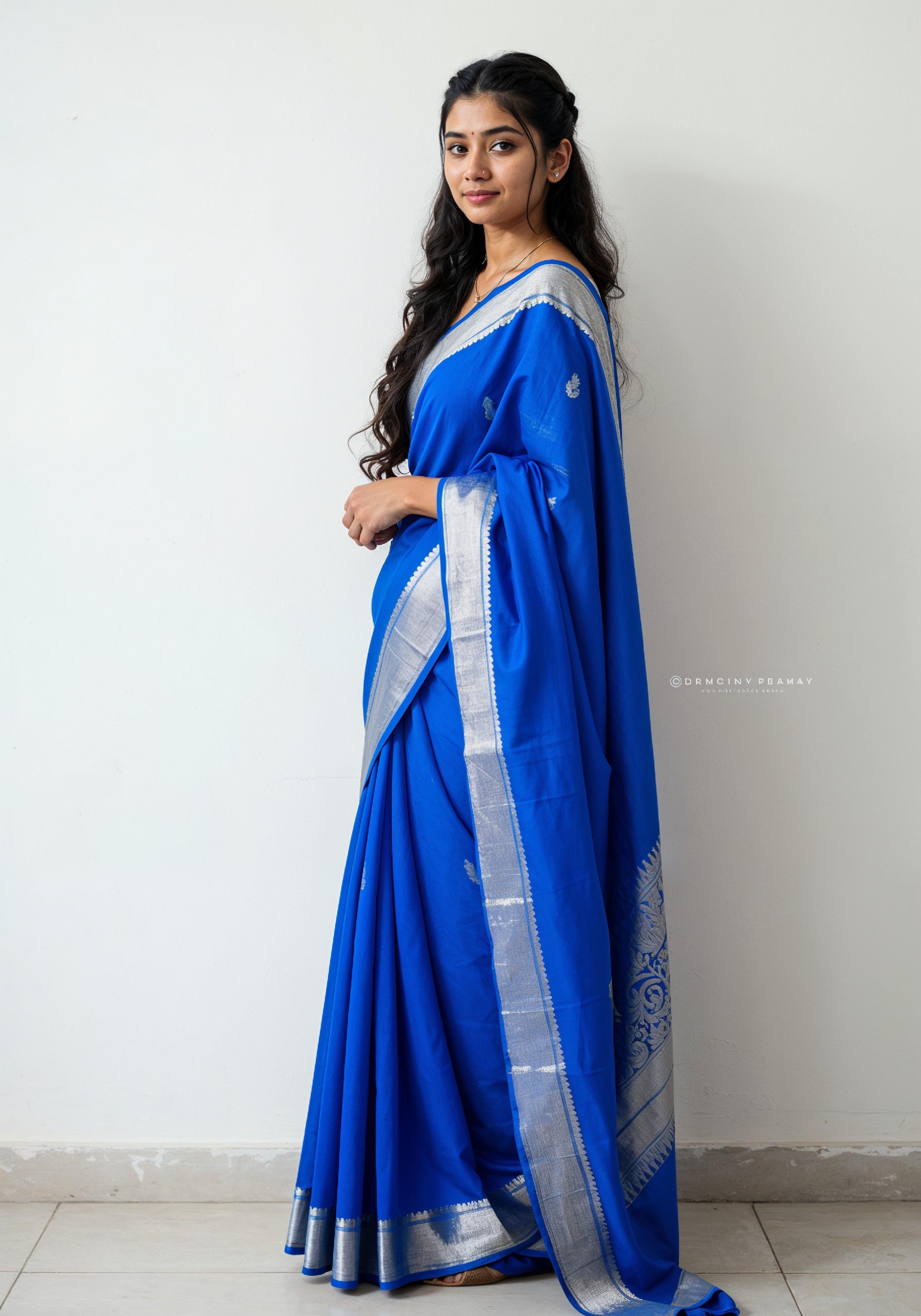 Elegant Young Indian Woman in Traditional Silk Saree Fashion Portrait