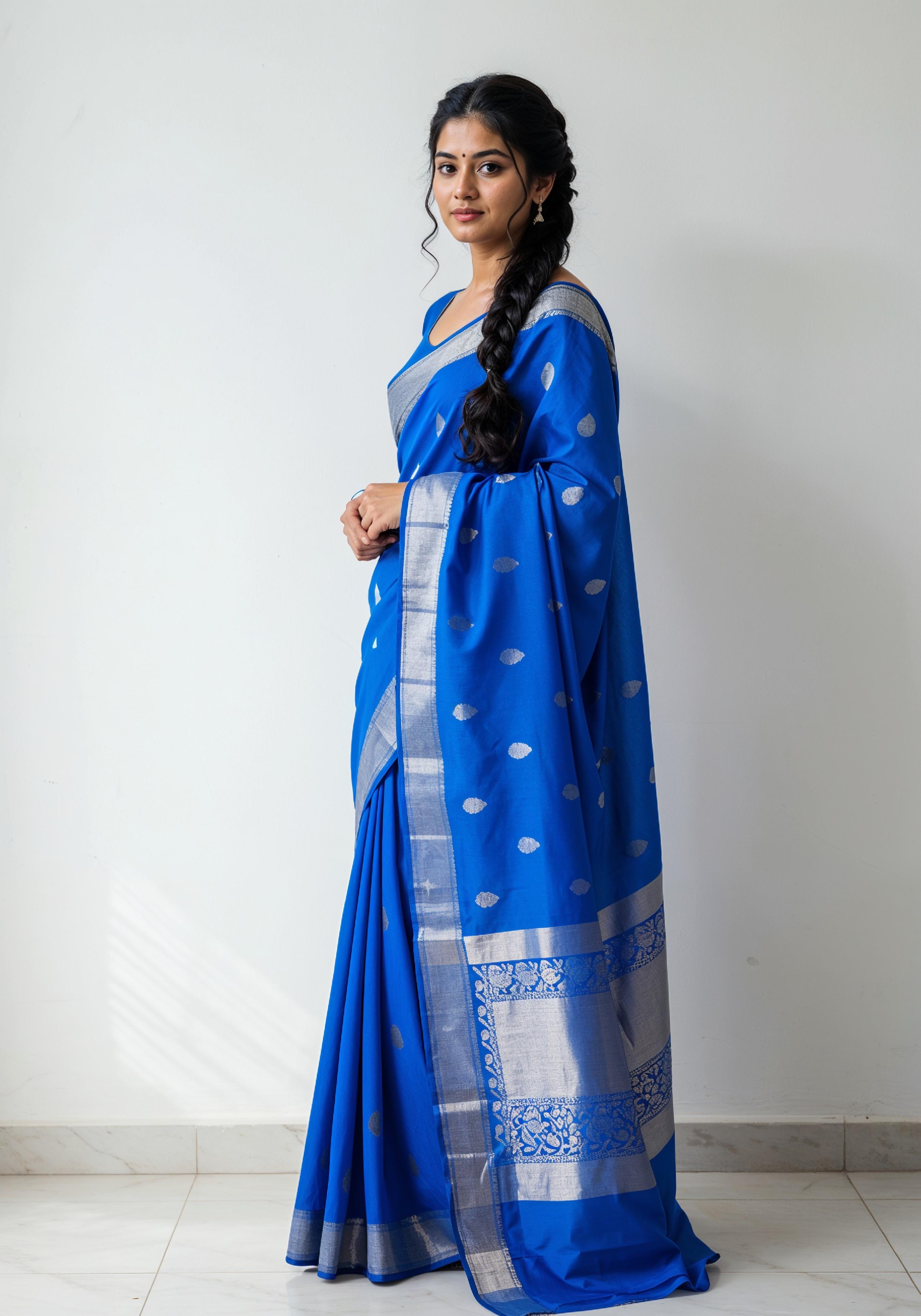 Elegant Young Indian Woman in Traditional Silk Saree Fashion Portrait