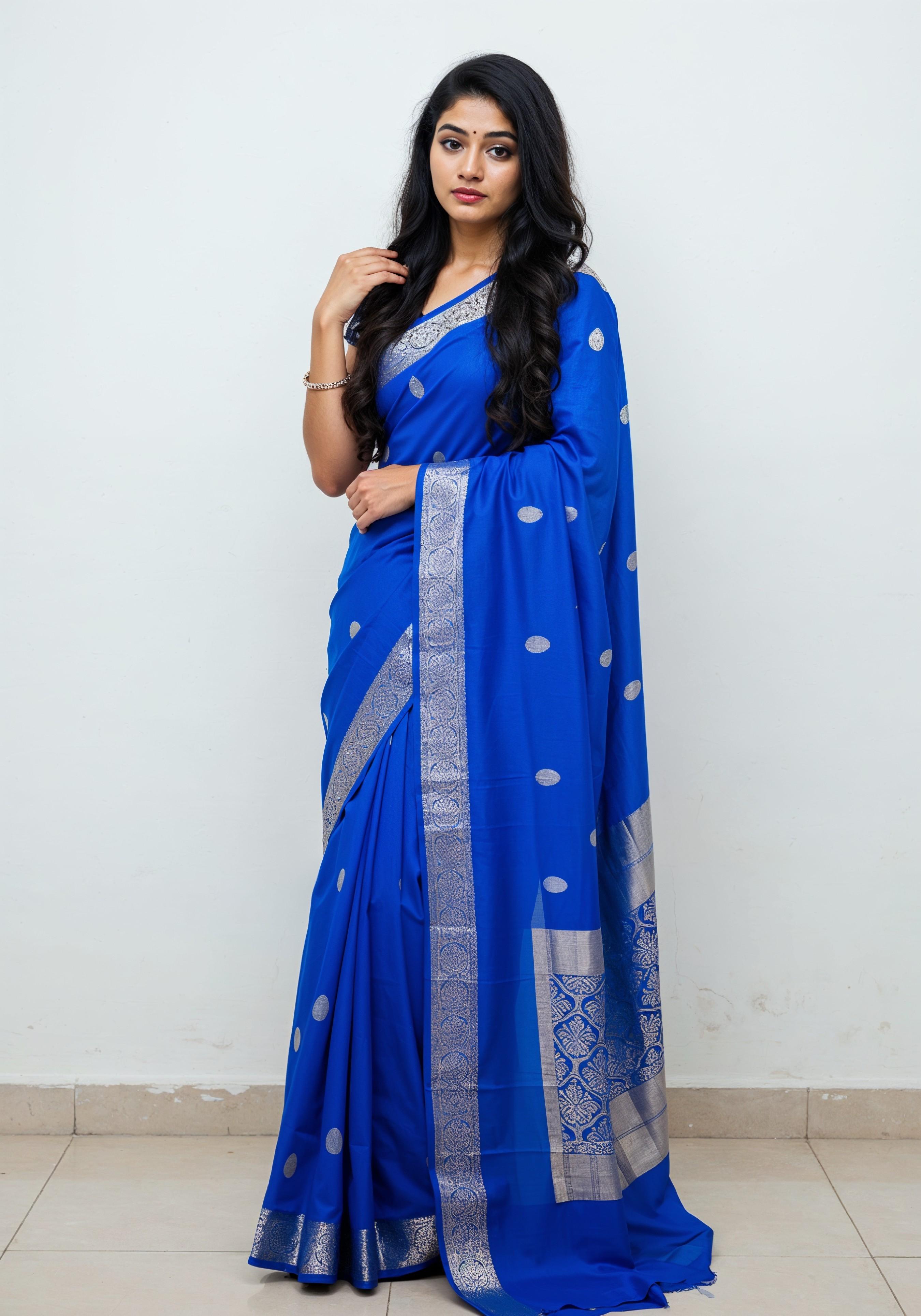 Elegant Young Indian Woman in Traditional Silk Saree Fashion Portrait
