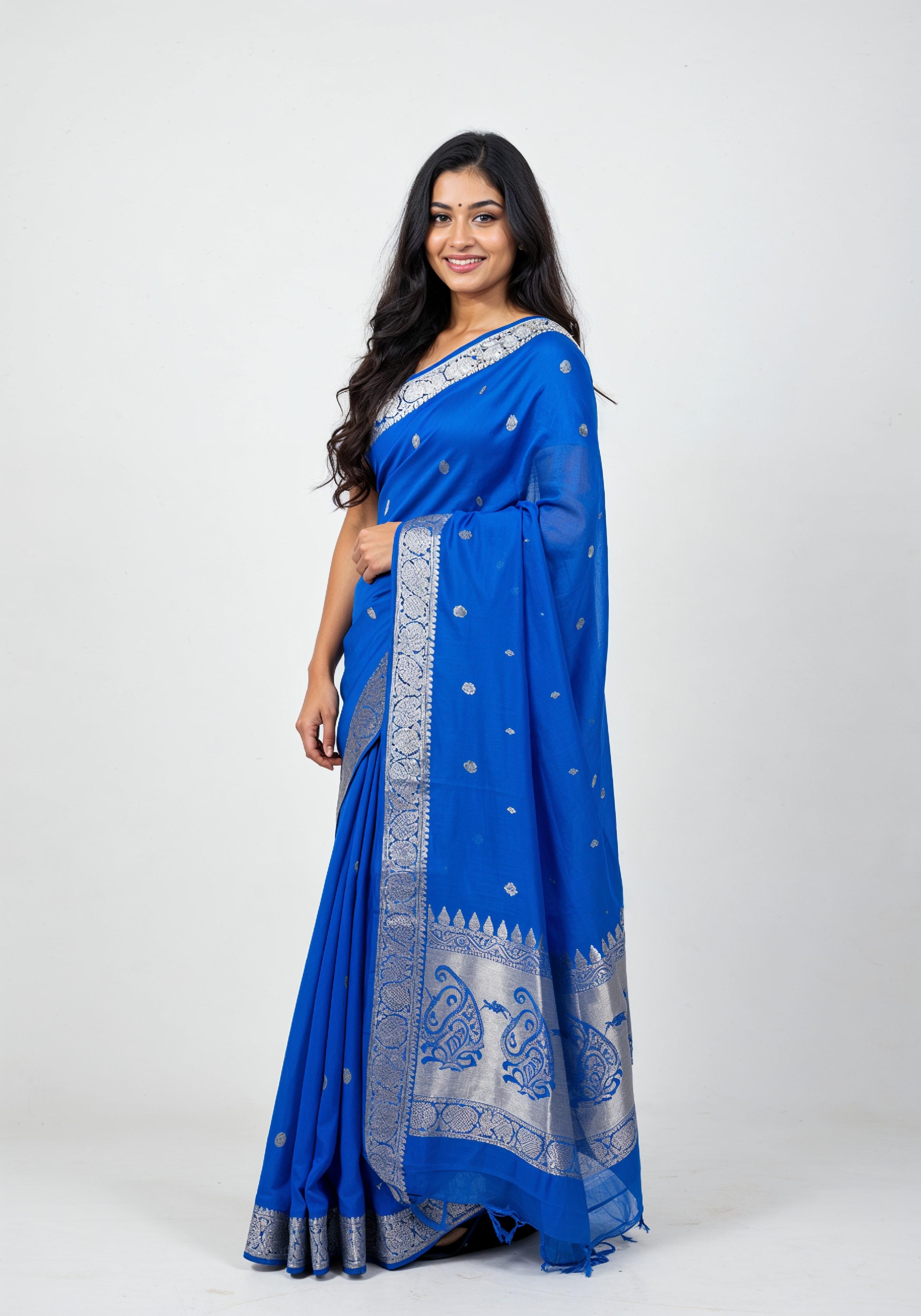 Elegant Young Indian Woman in Traditional Silk Saree Fashion Portrait